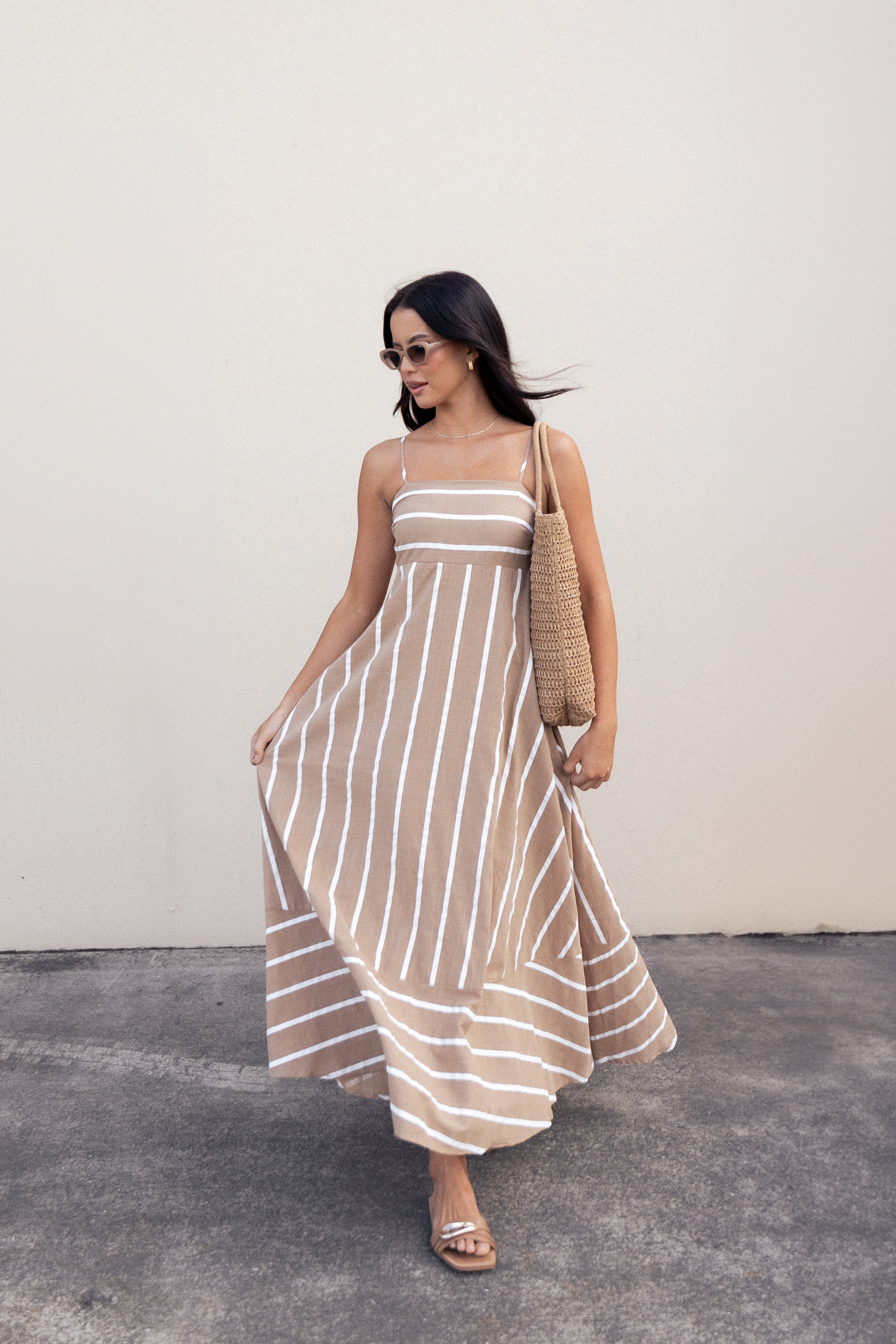 Summer Cotton Maxi Dress with Adjustable Straps & Shirred Back