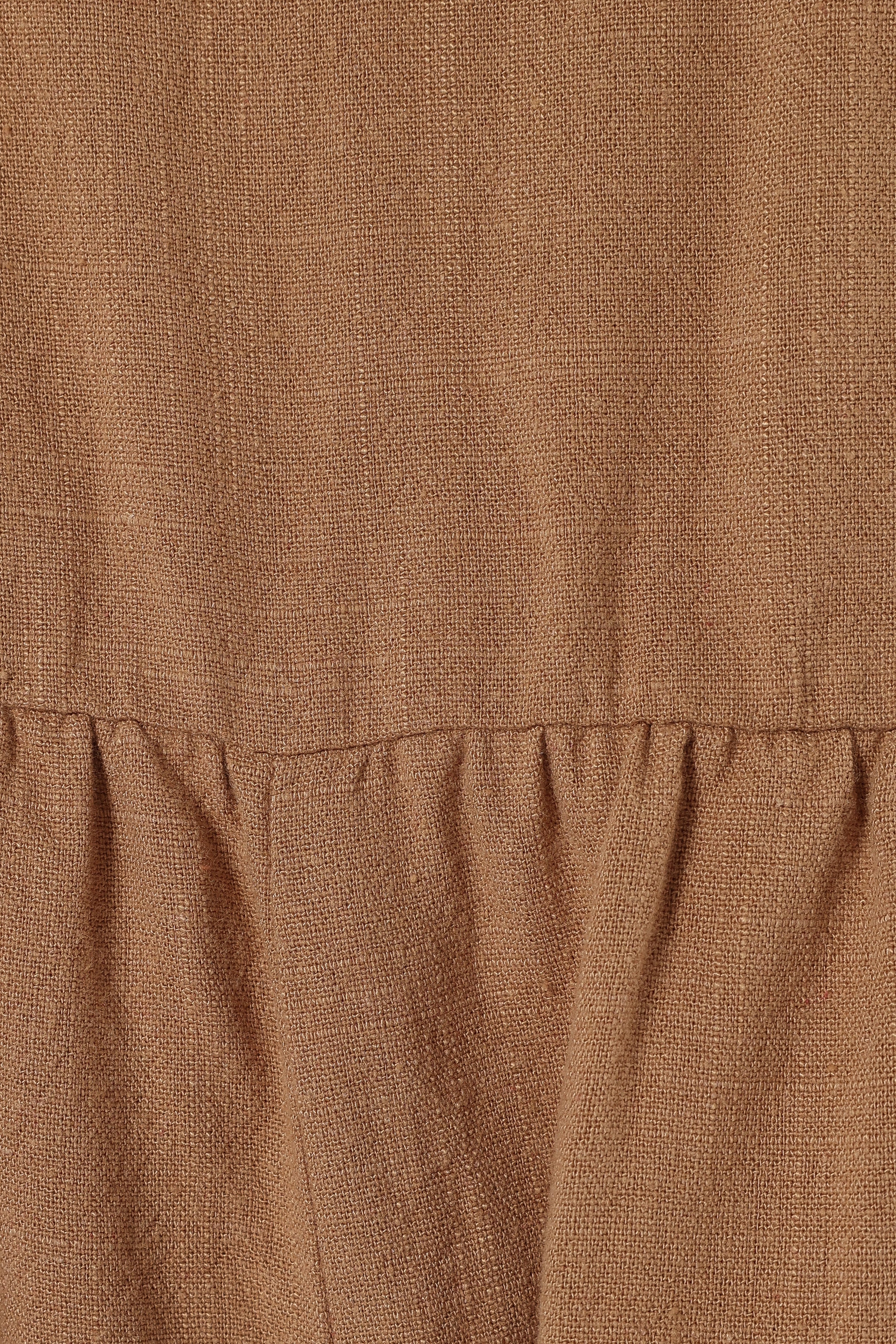 Linen Romper with Pockets & Shoulder Tie Detail - Mocha