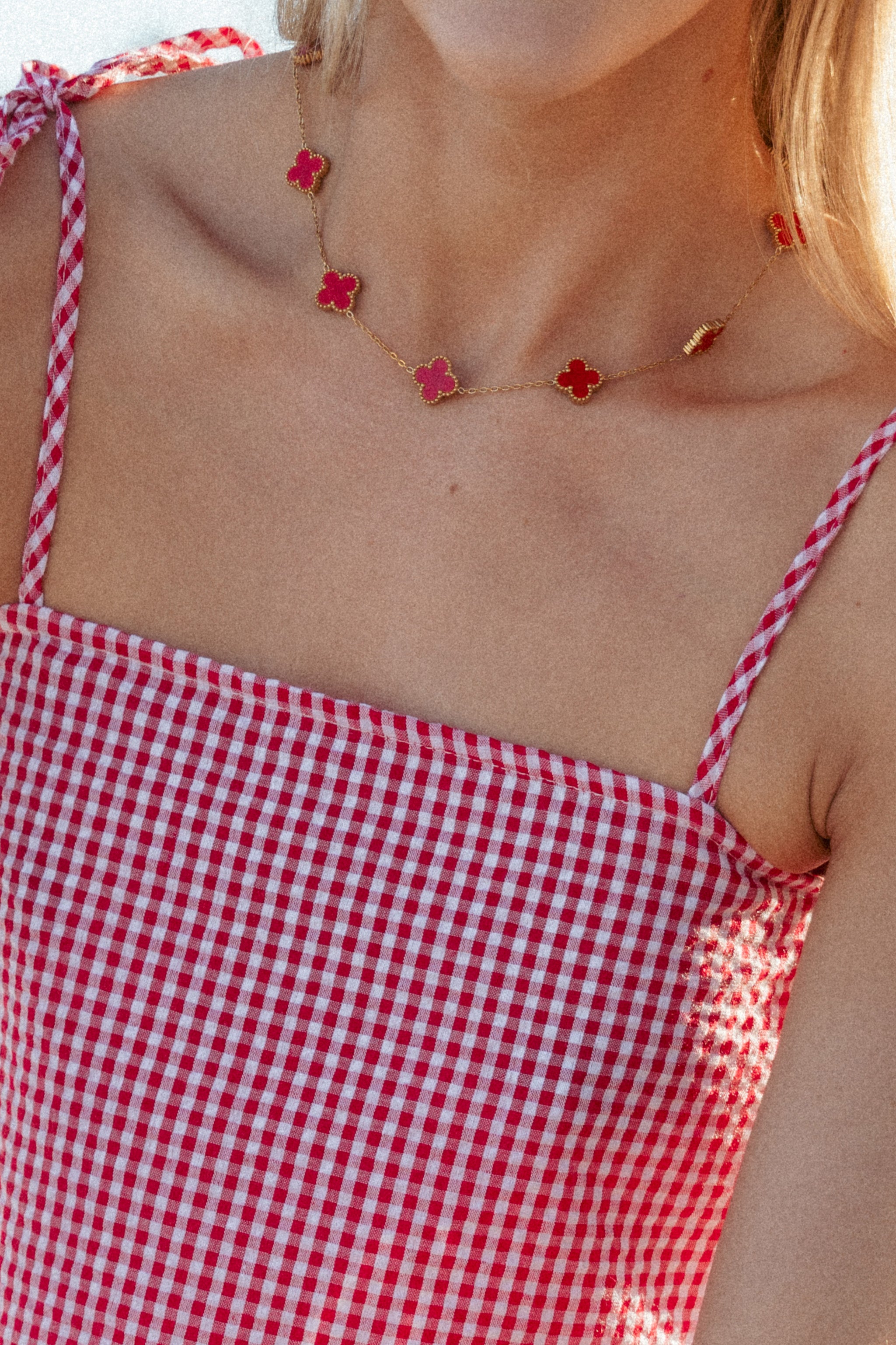 Red Flower Pendant Necklace with Gold Chain - Shae Jewelry