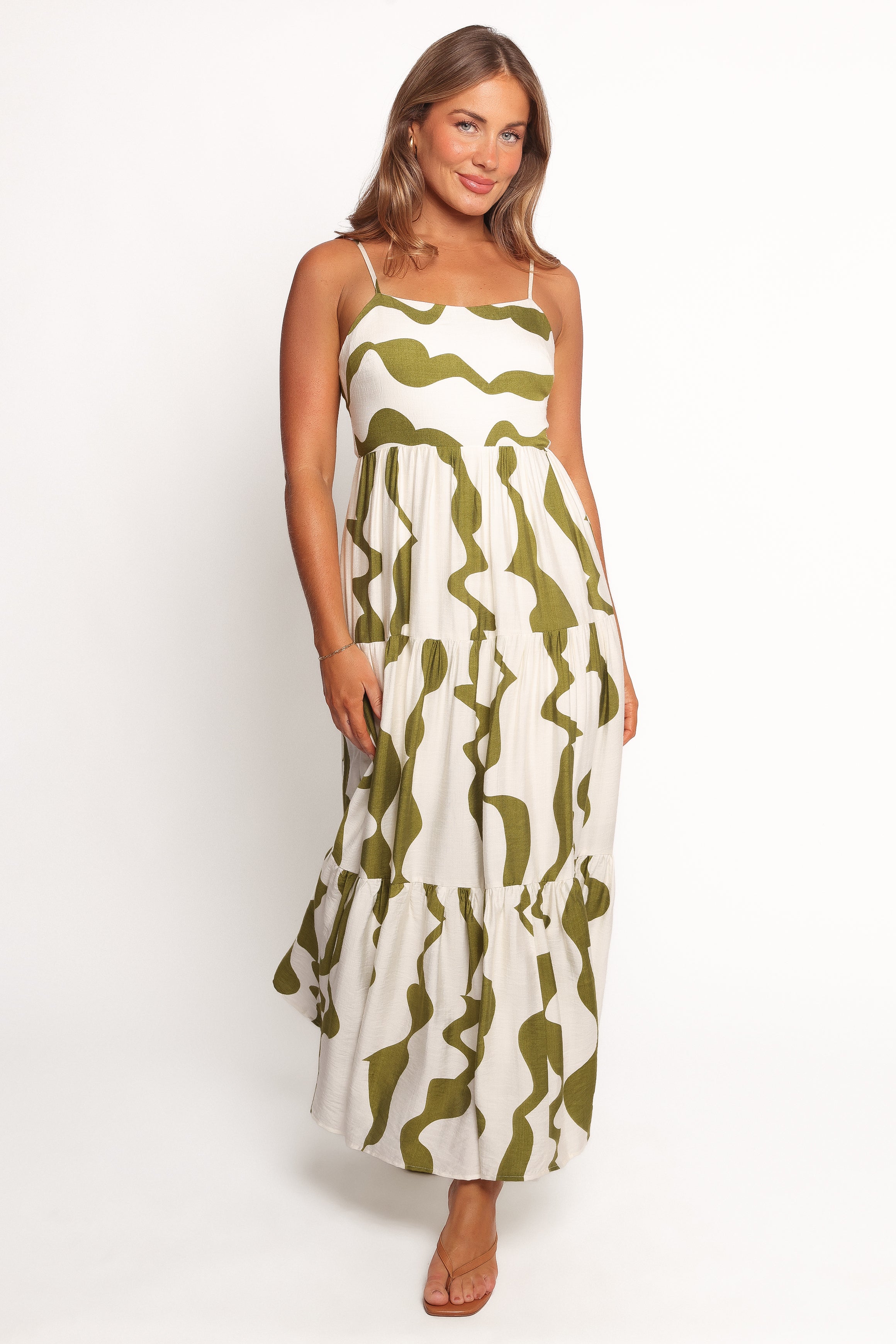 Cora Green Maxi Dress with Square Neck & Adjustable Straps