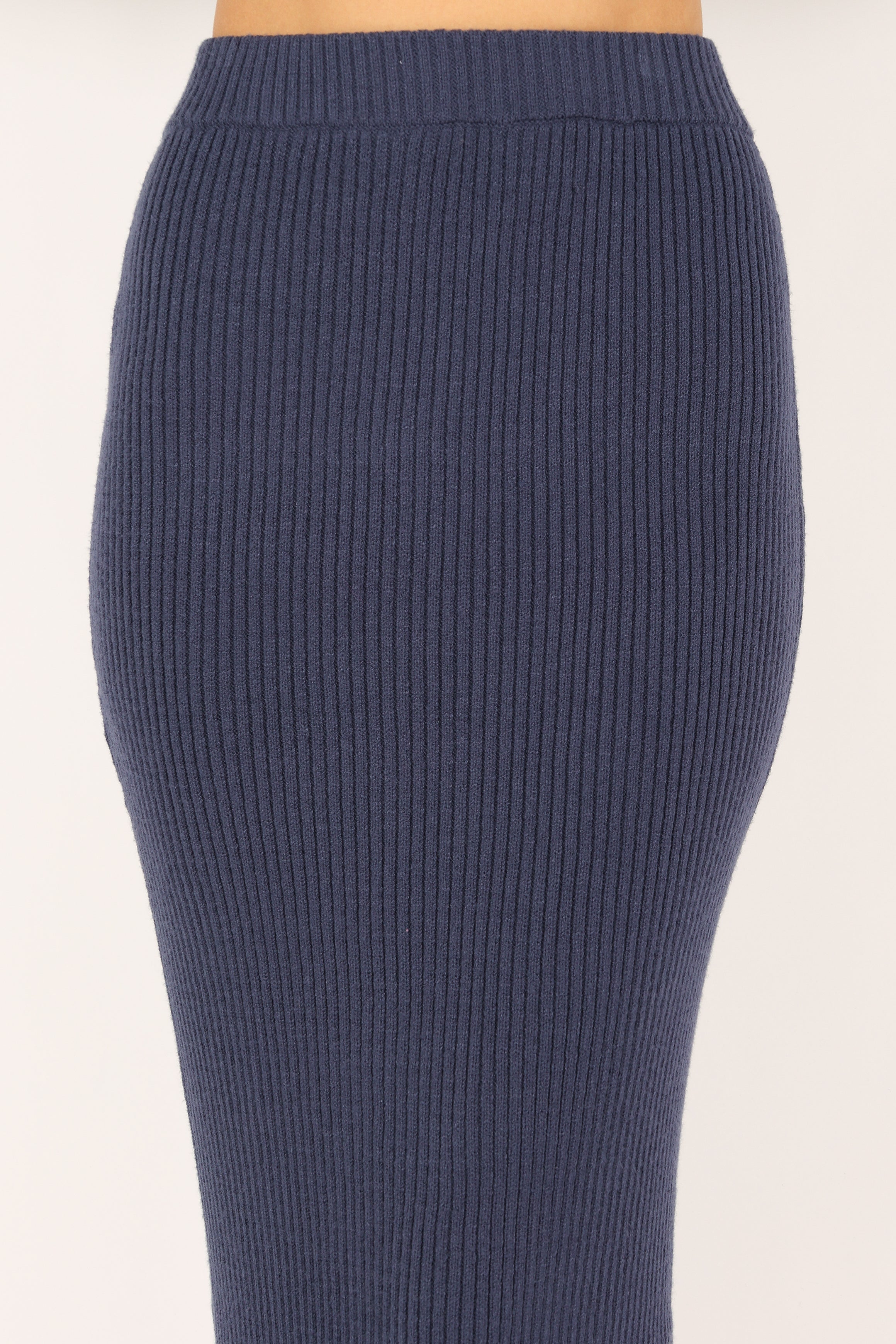 Navy Payton Knit Set - High Neck Top & Midi Skirt