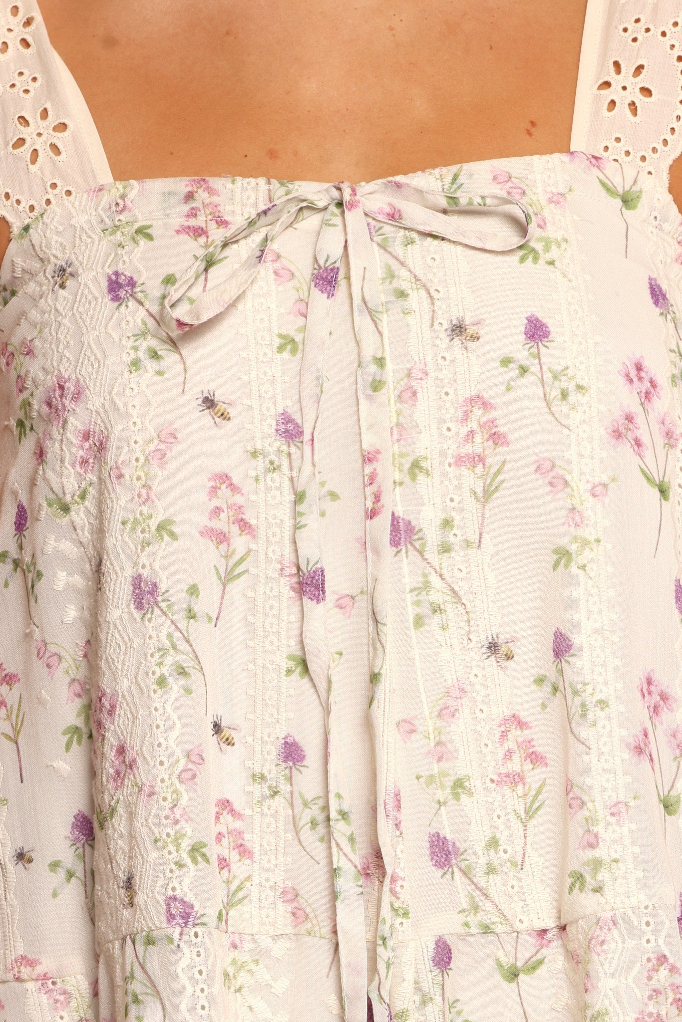 Pink Floral Maxi Dress with Square Neckline & Bust Tie