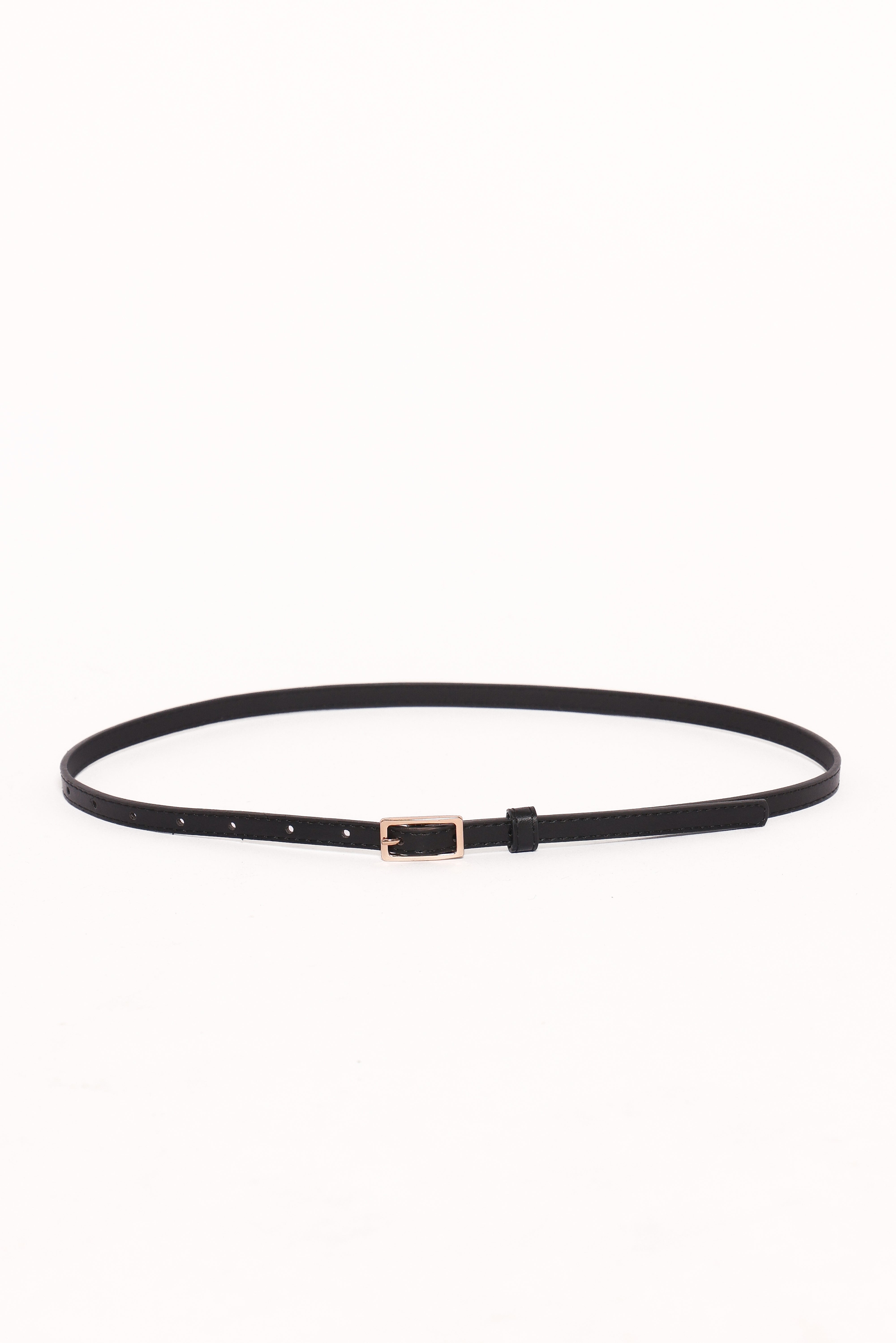 Tobin Faux Leather Belt with Gold Buckle - Black Adjustable Strap