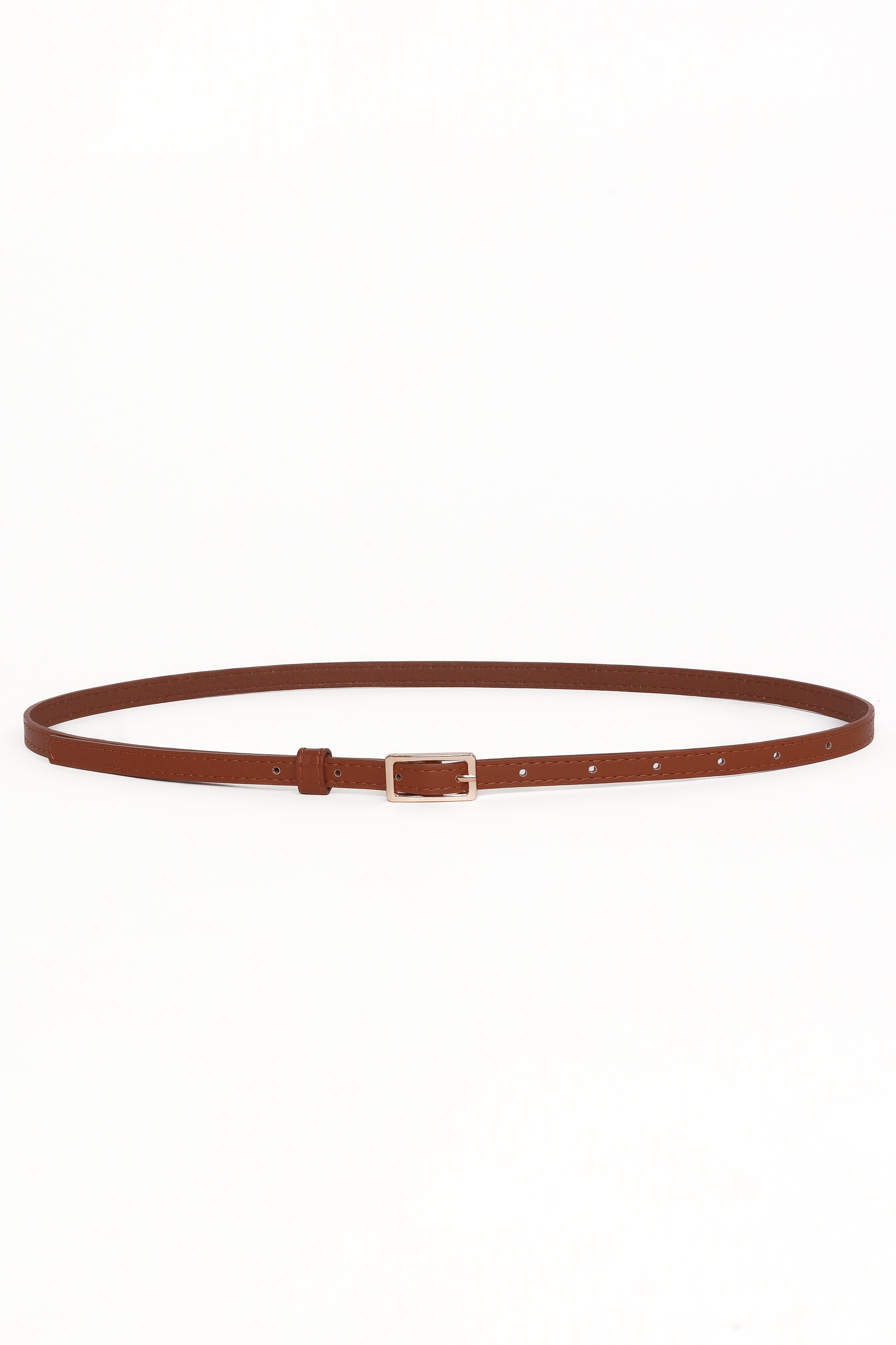Tan Faux Leather Belt with Gold Buckle - Tobin Adjustable Waistband