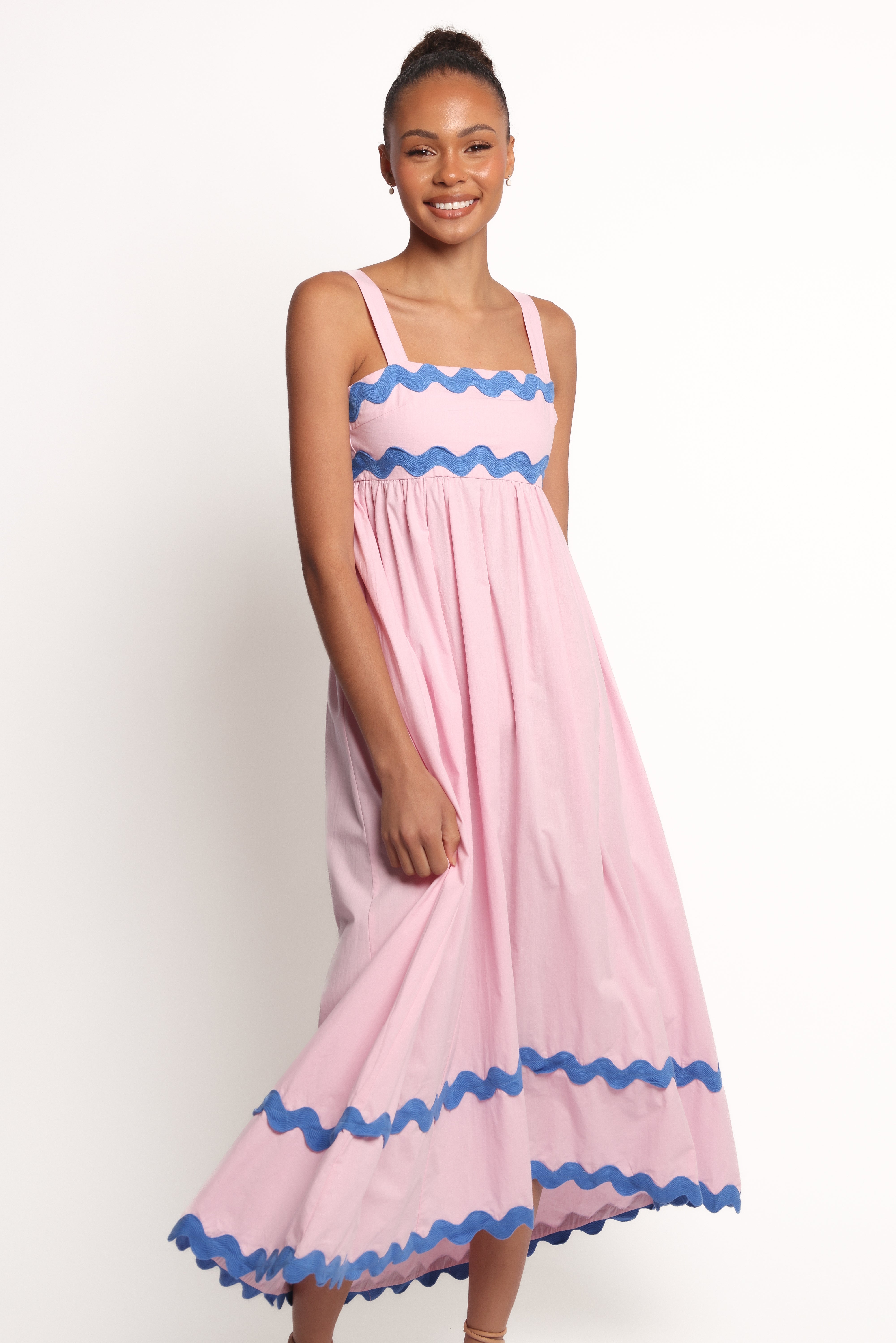 Fitzgerald Cotton Maxi Dress with Adjustable Straps - Pink & Blue