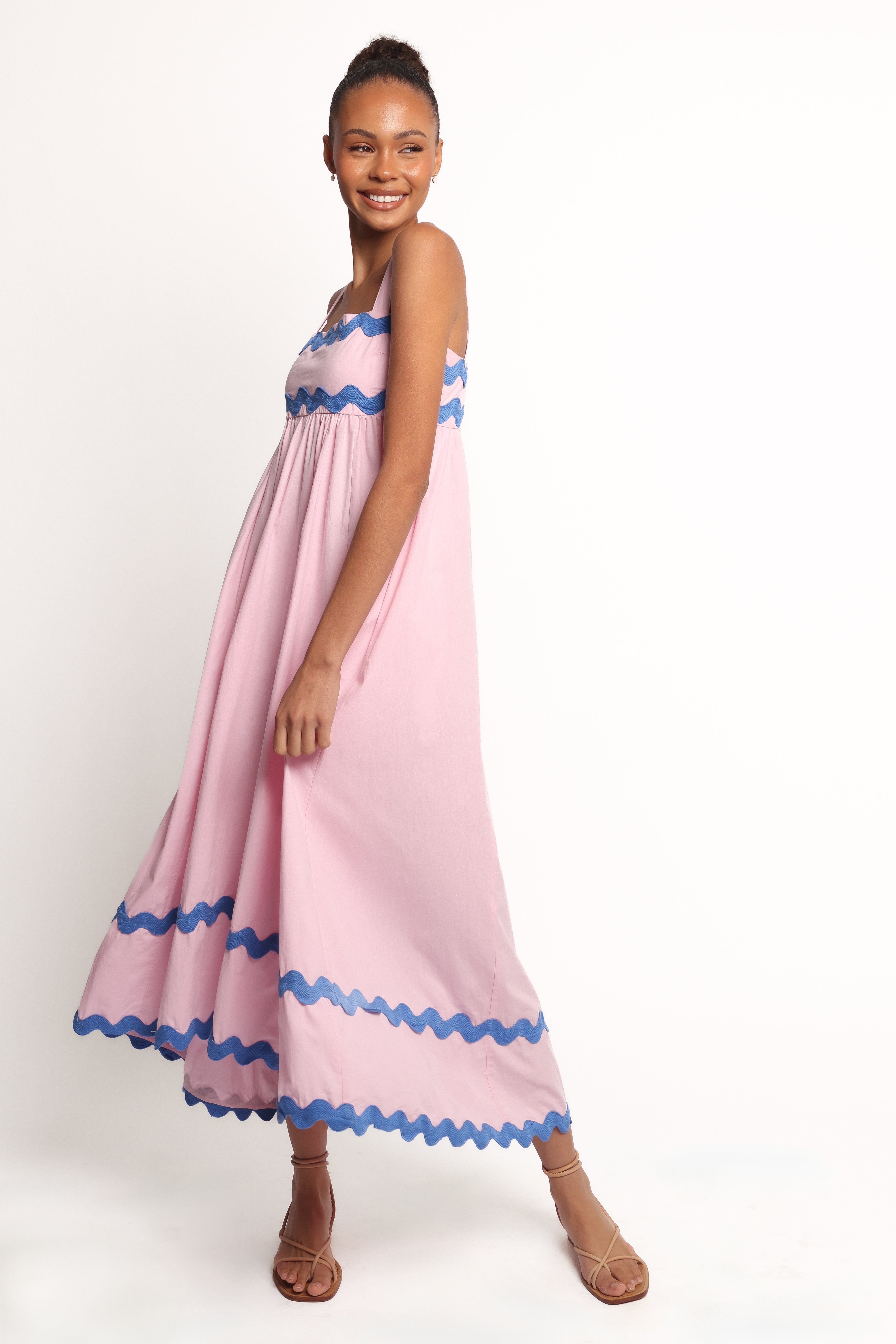 Fitzgerald Cotton Maxi Dress with Adjustable Straps - Pink & Blue