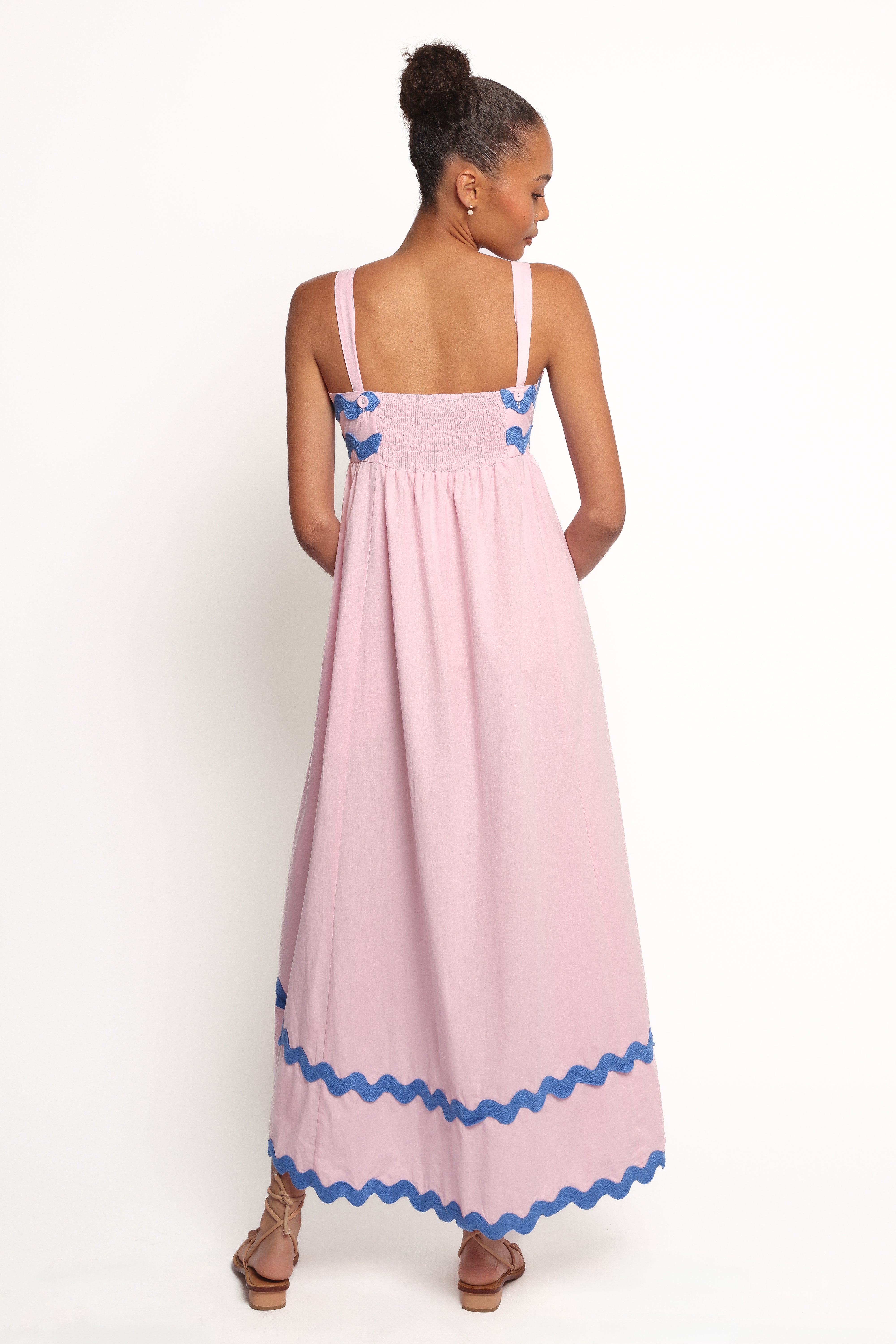 Fitzgerald Cotton Maxi Dress with Adjustable Straps - Pink & Blue