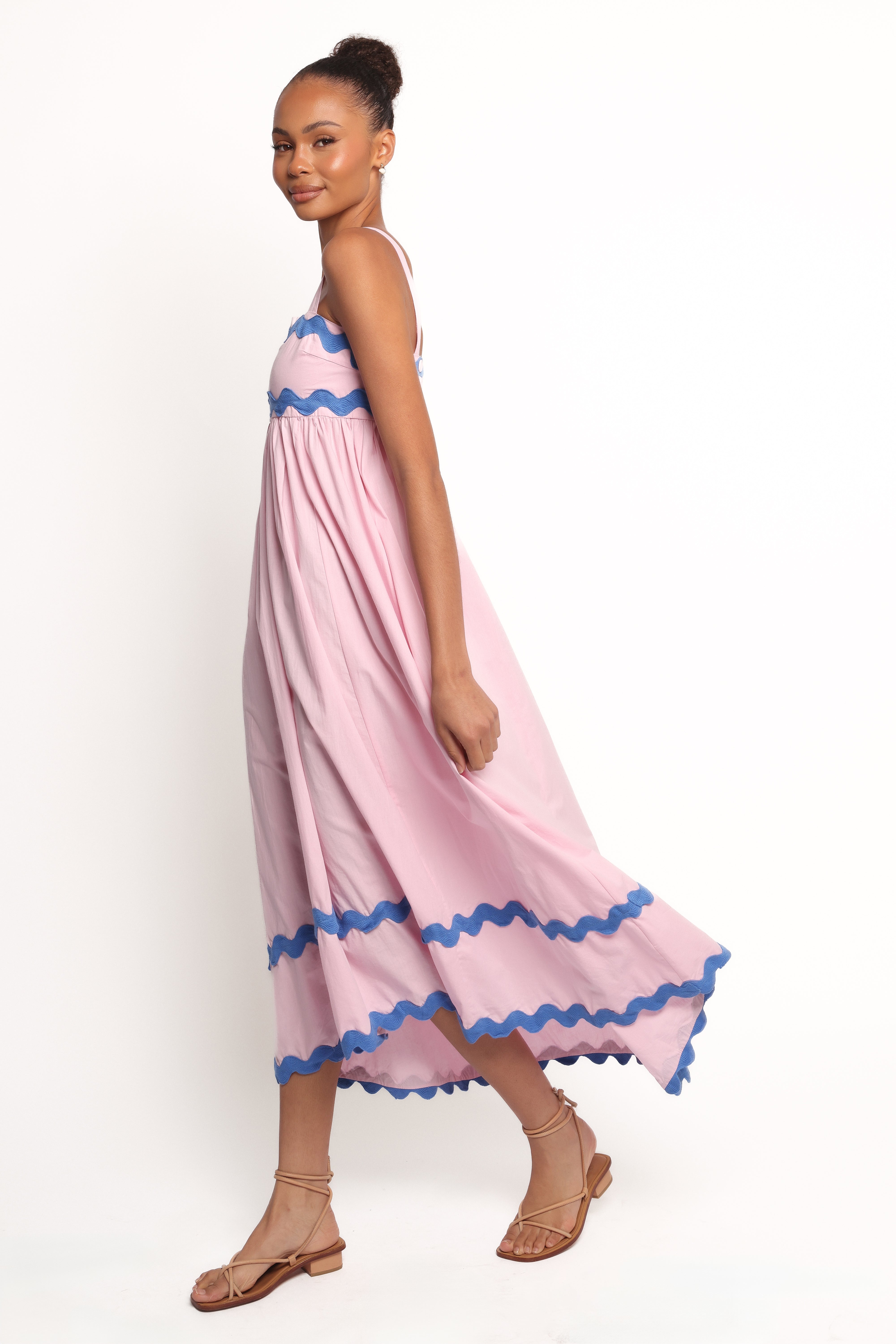 Fitzgerald Cotton Maxi Dress with Adjustable Straps - Pink & Blue