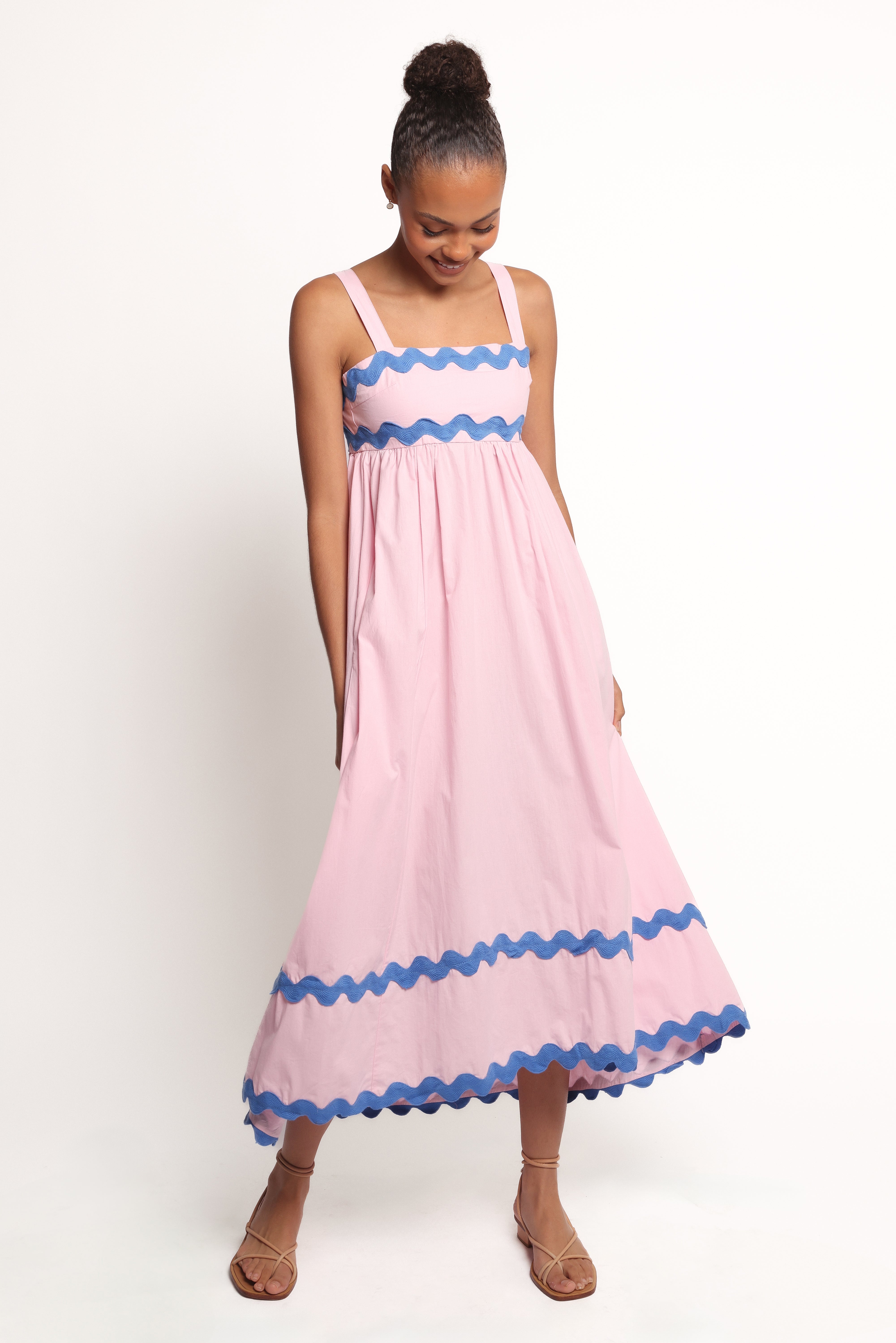 Fitzgerald Cotton Maxi Dress with Adjustable Straps - Pink & Blue