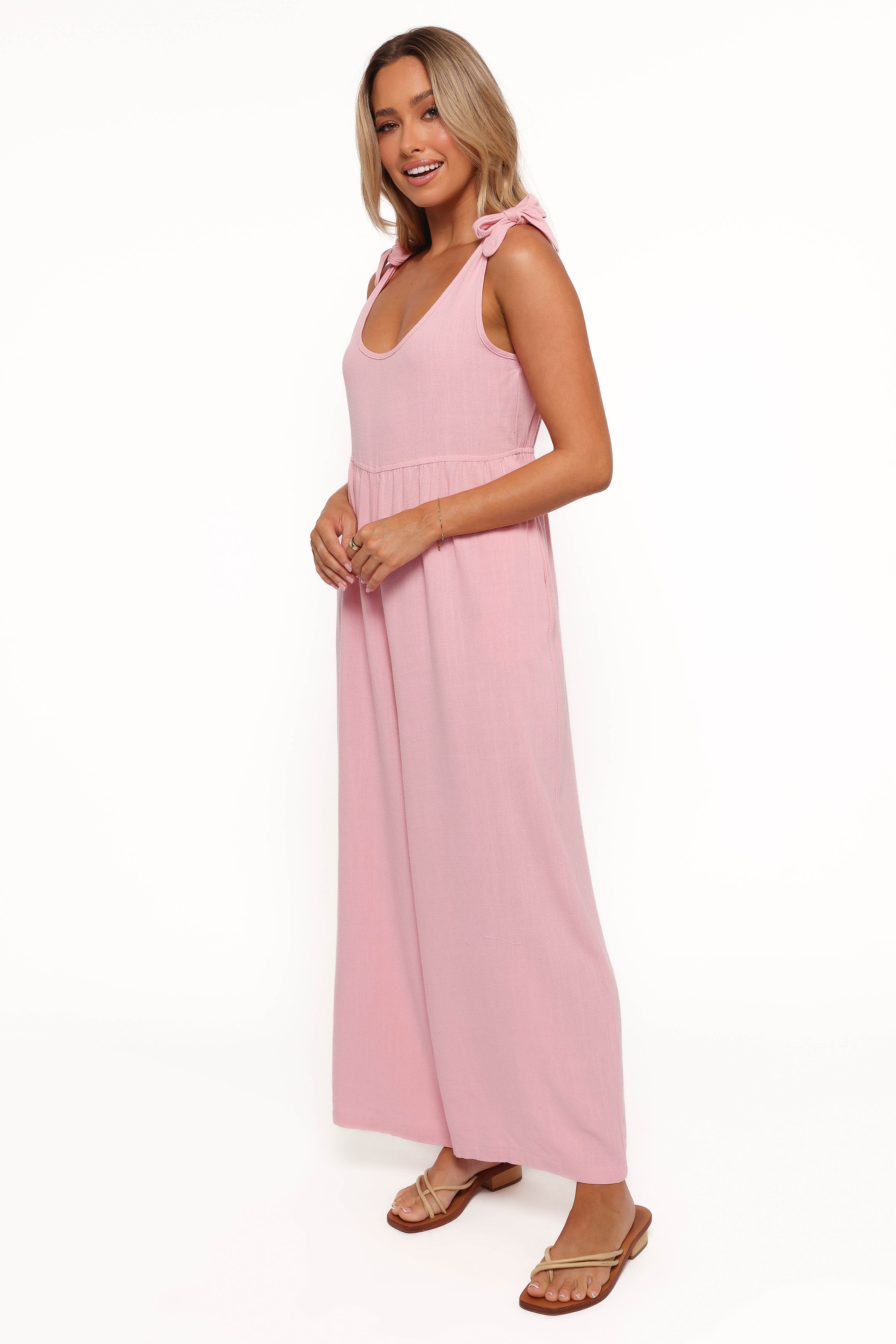 Linen Jumpsuit for Women - Ayla Wide Leg Pale Pink Romper