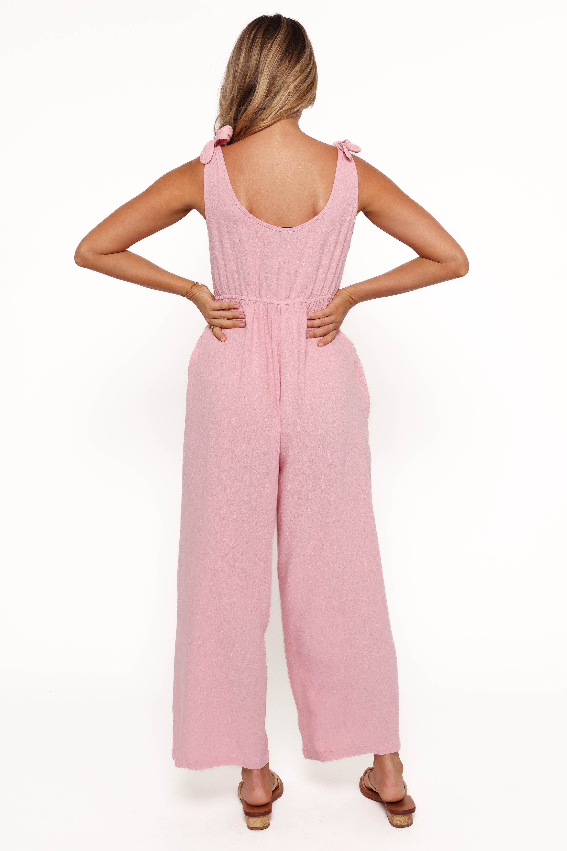 Linen Jumpsuit for Women - Ayla Wide Leg Pale Pink Romper