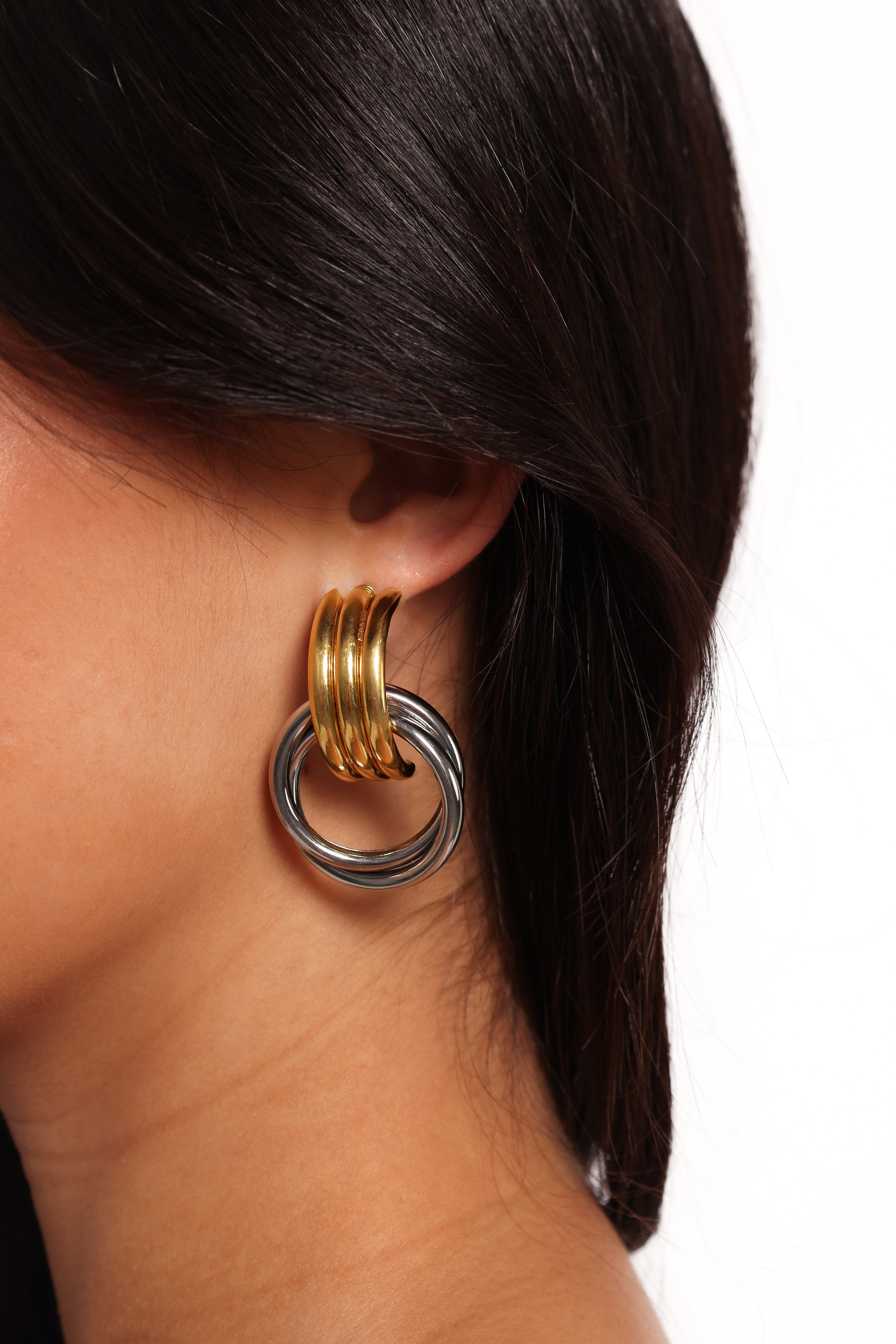 Gold & Silver Flower Drop Earrings - Cyra Studs - 2" Length