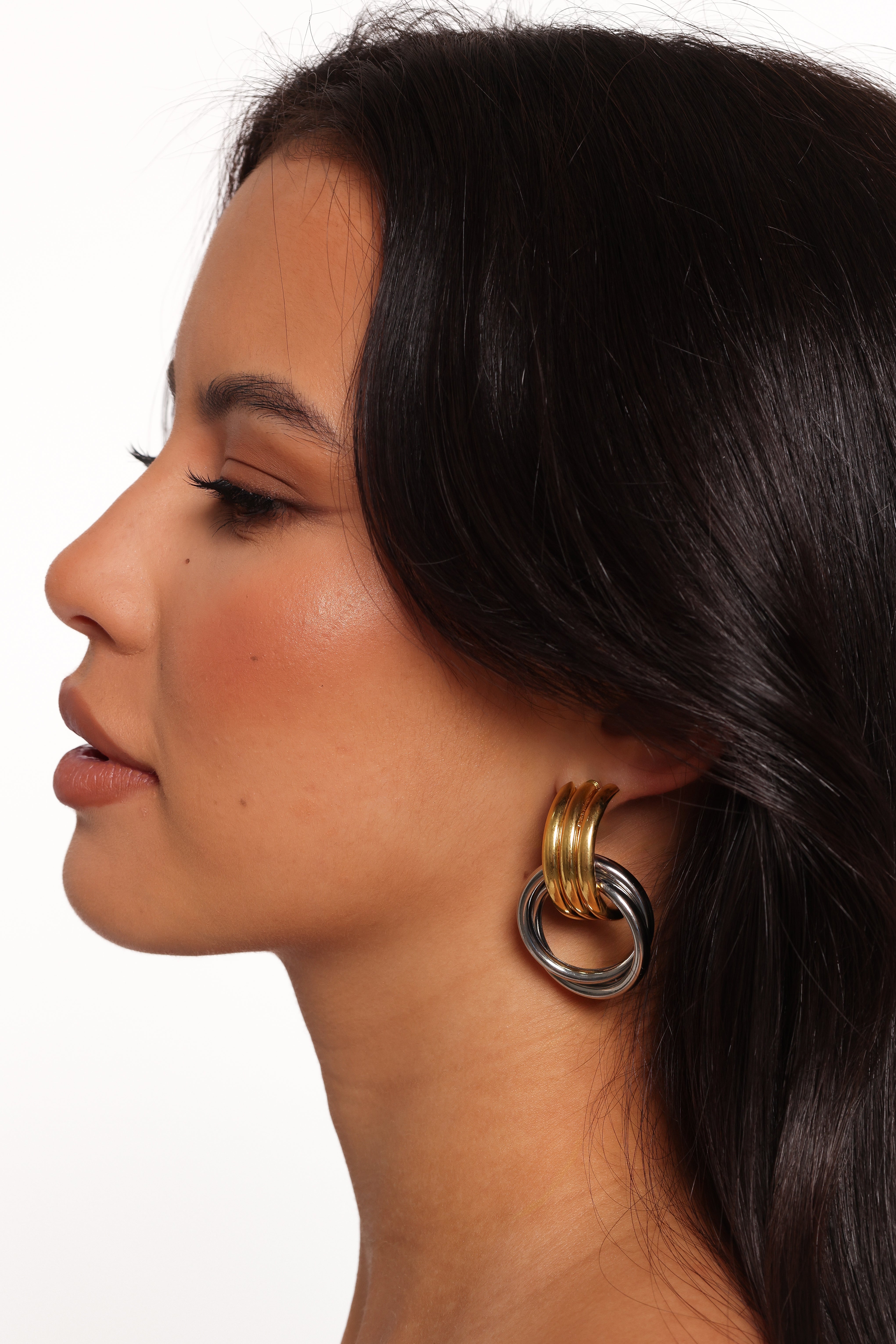 Gold & Silver Flower Drop Earrings - Cyra Studs - 2" Length