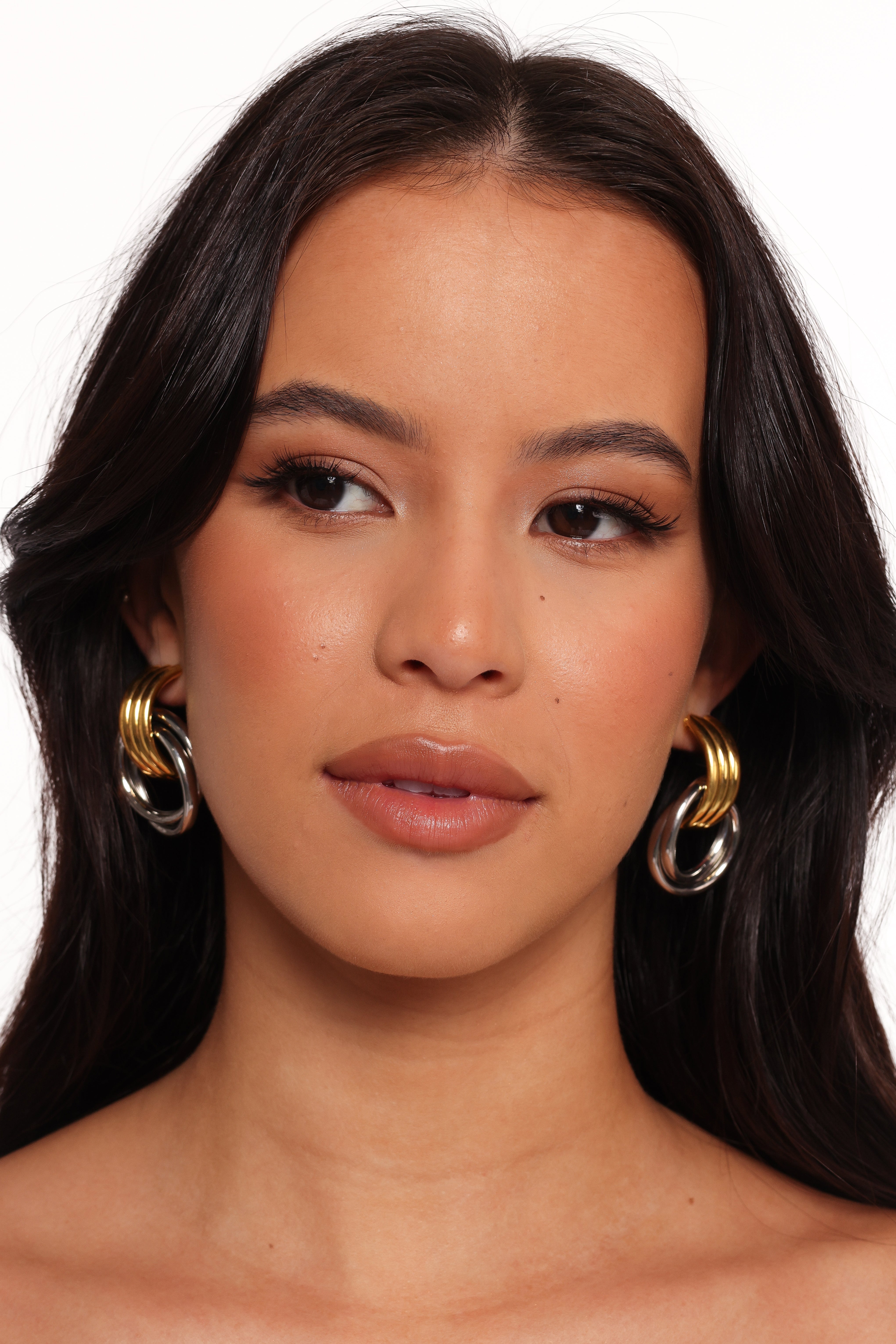 Gold & Silver Flower Drop Earrings - Cyra Studs - 2" Length