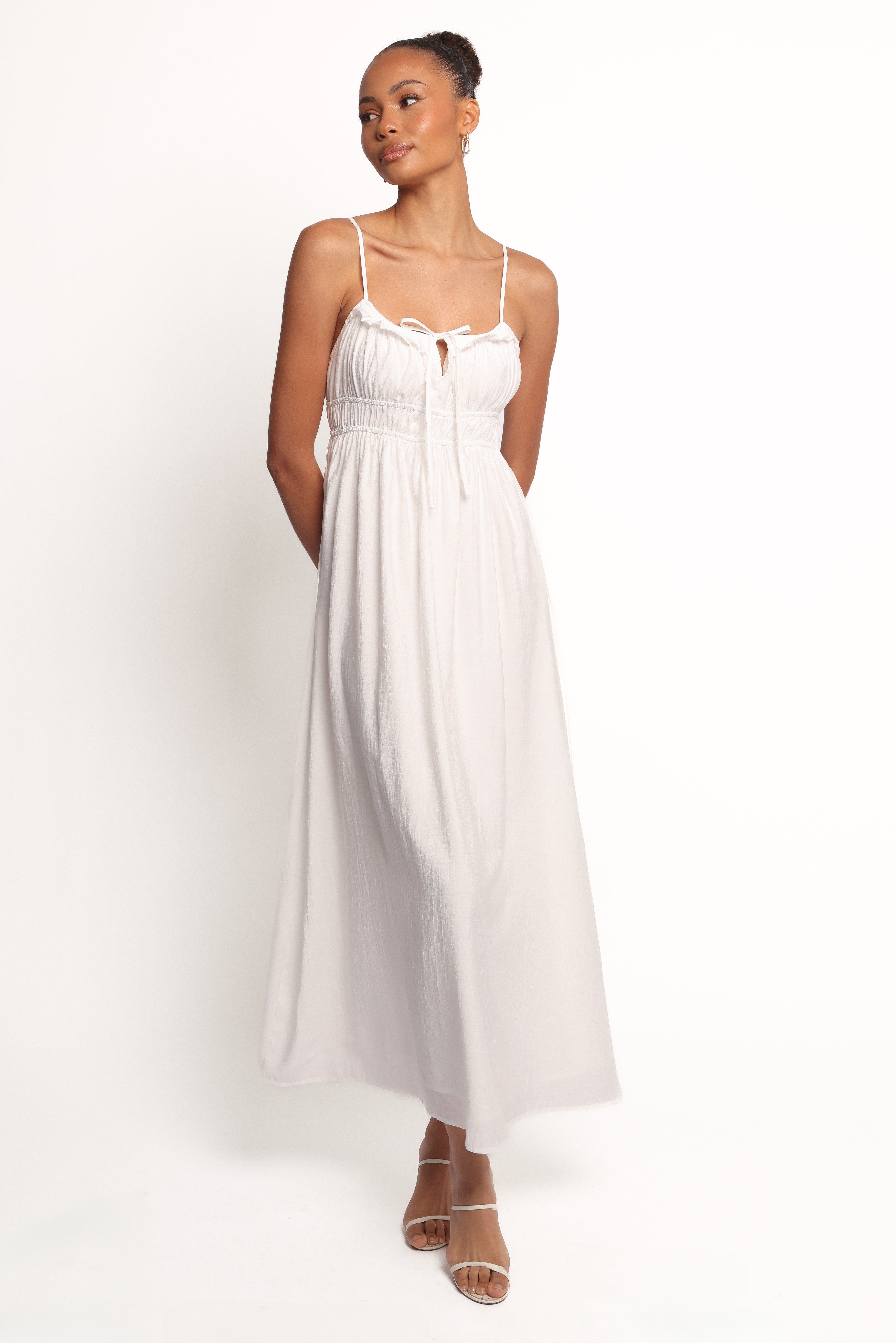 White Ceres Maxi Dress with Square Neckline & Adjustable Straps