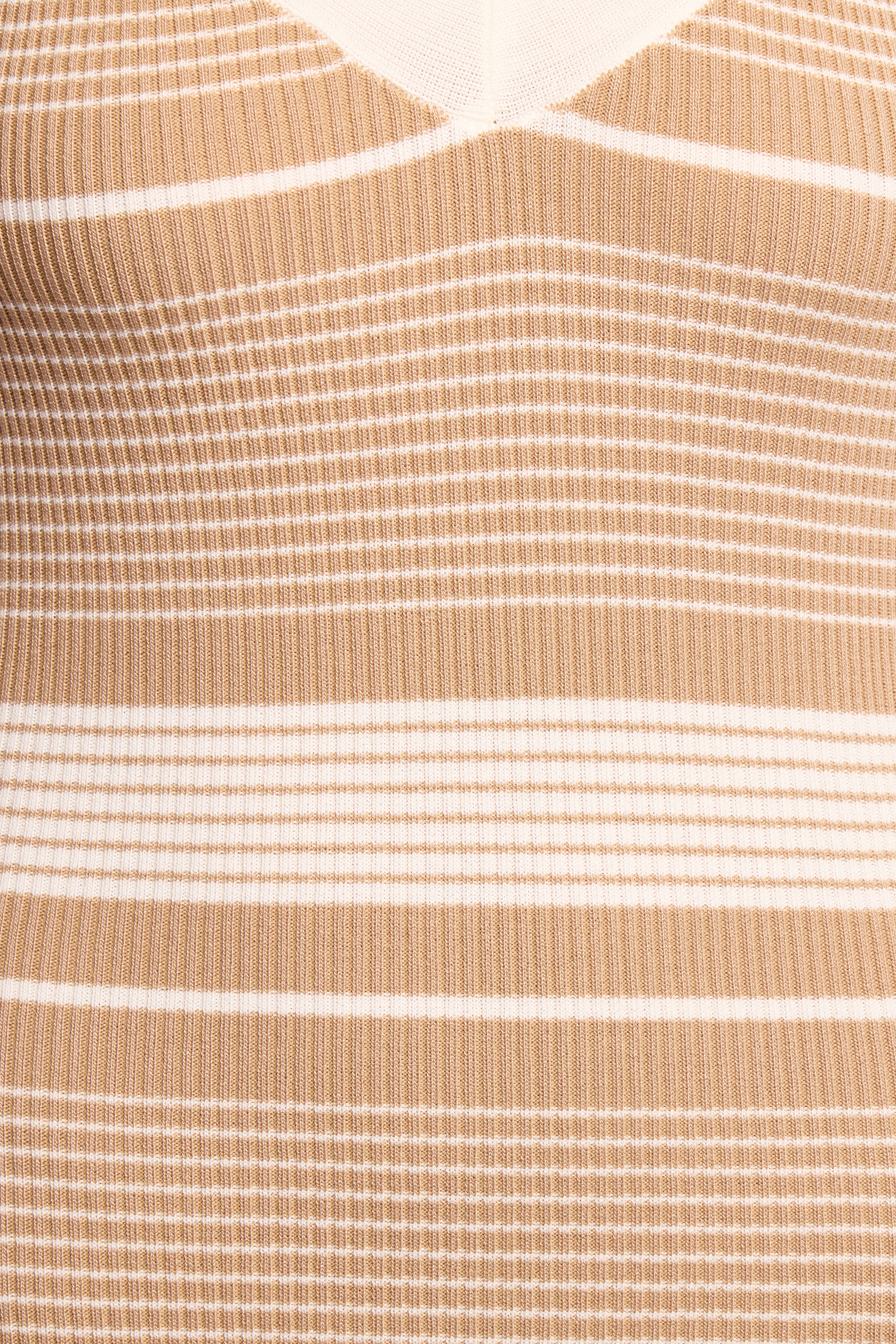 Striped V-Neck Midi Dress by Singa - Light Taupe Knit Bodycon