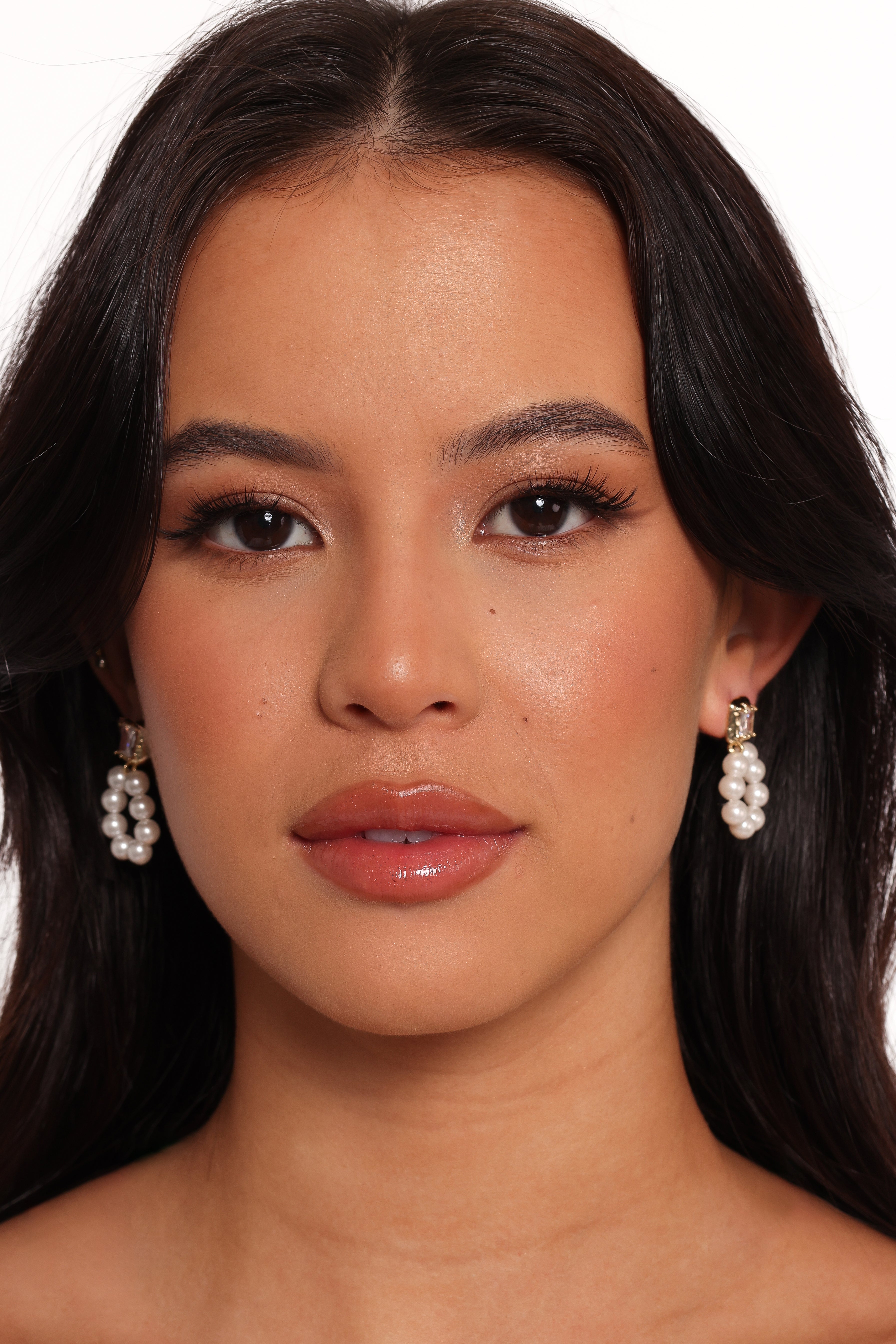 Pearl Drop Earrings in Gold with Rhinestone Details - Dara