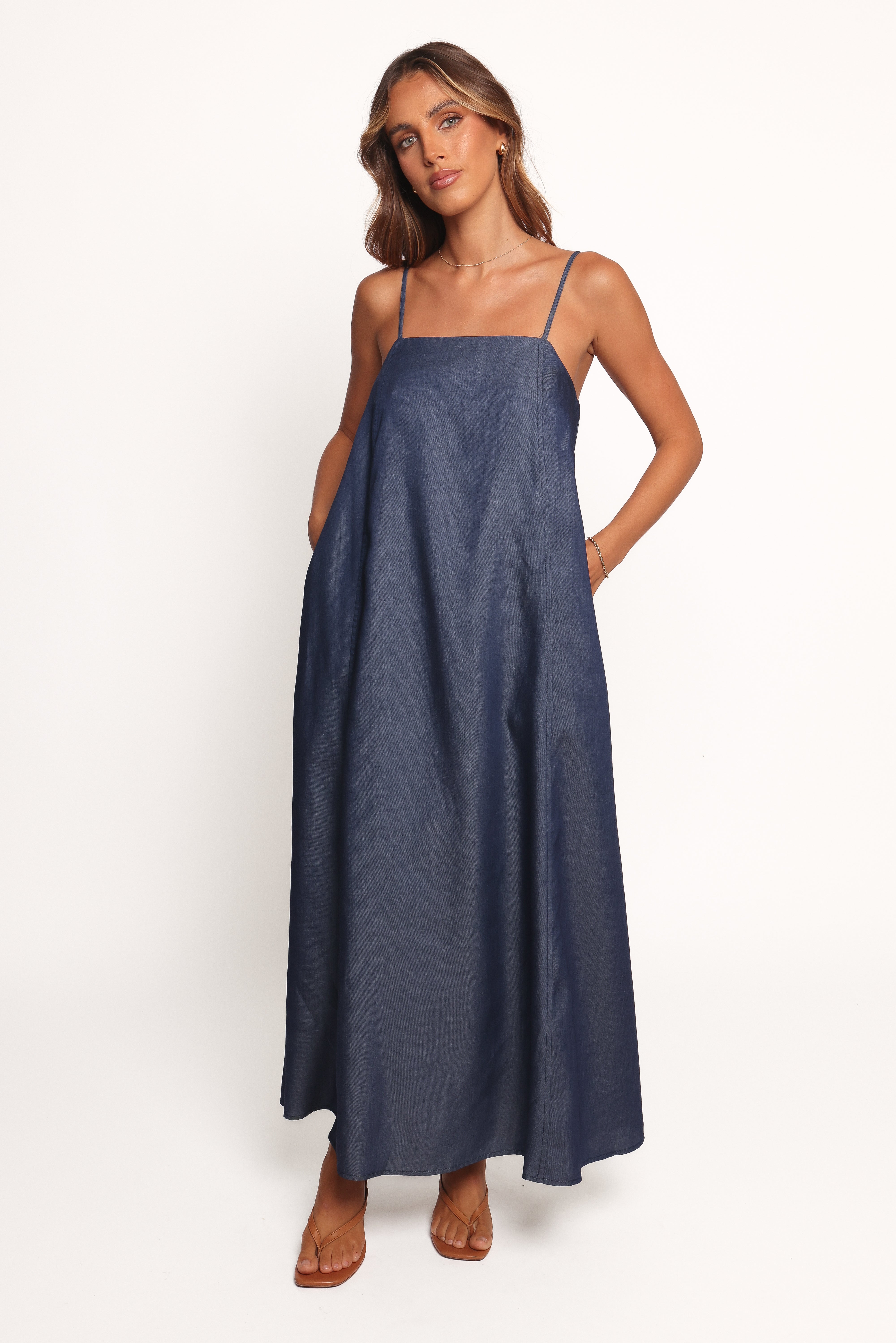 Thelma Chambray Maxi Dress with Pockets | 100% Tencel