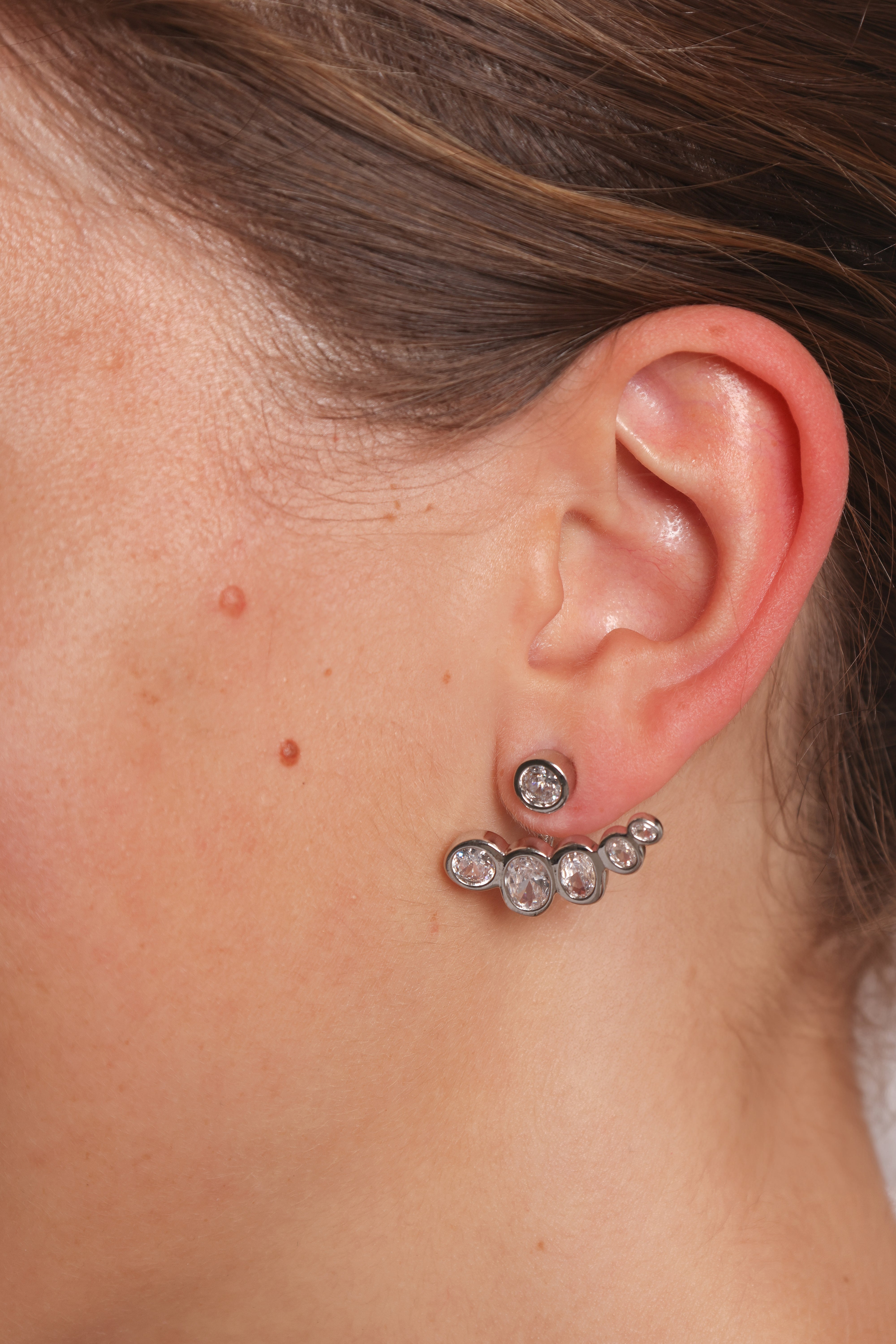 Silver Drop Earrings with Zircon Detail - Elisa Studs
