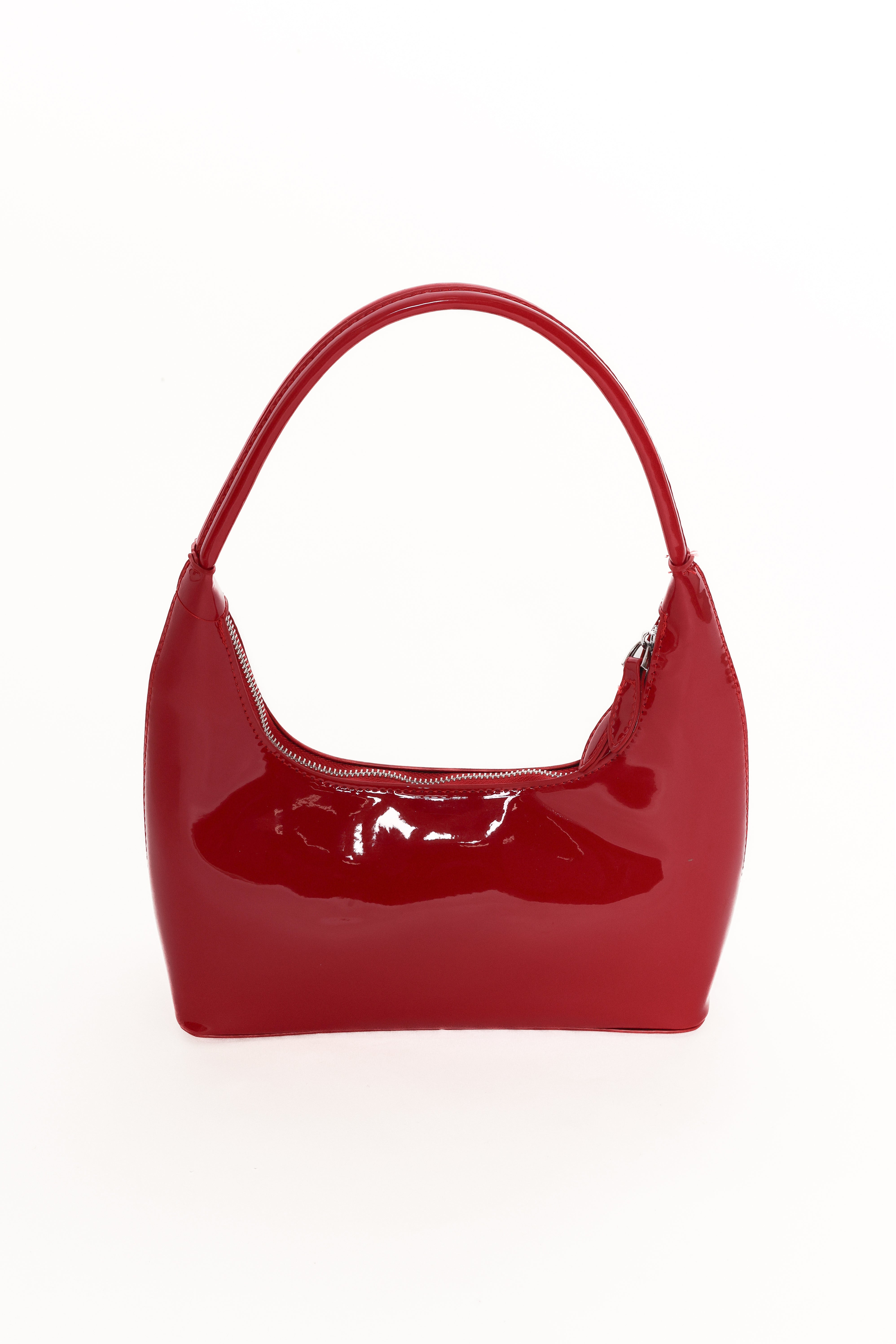 Red Patent Leather Shoulder Bag - Juliet Style with Zip Closure