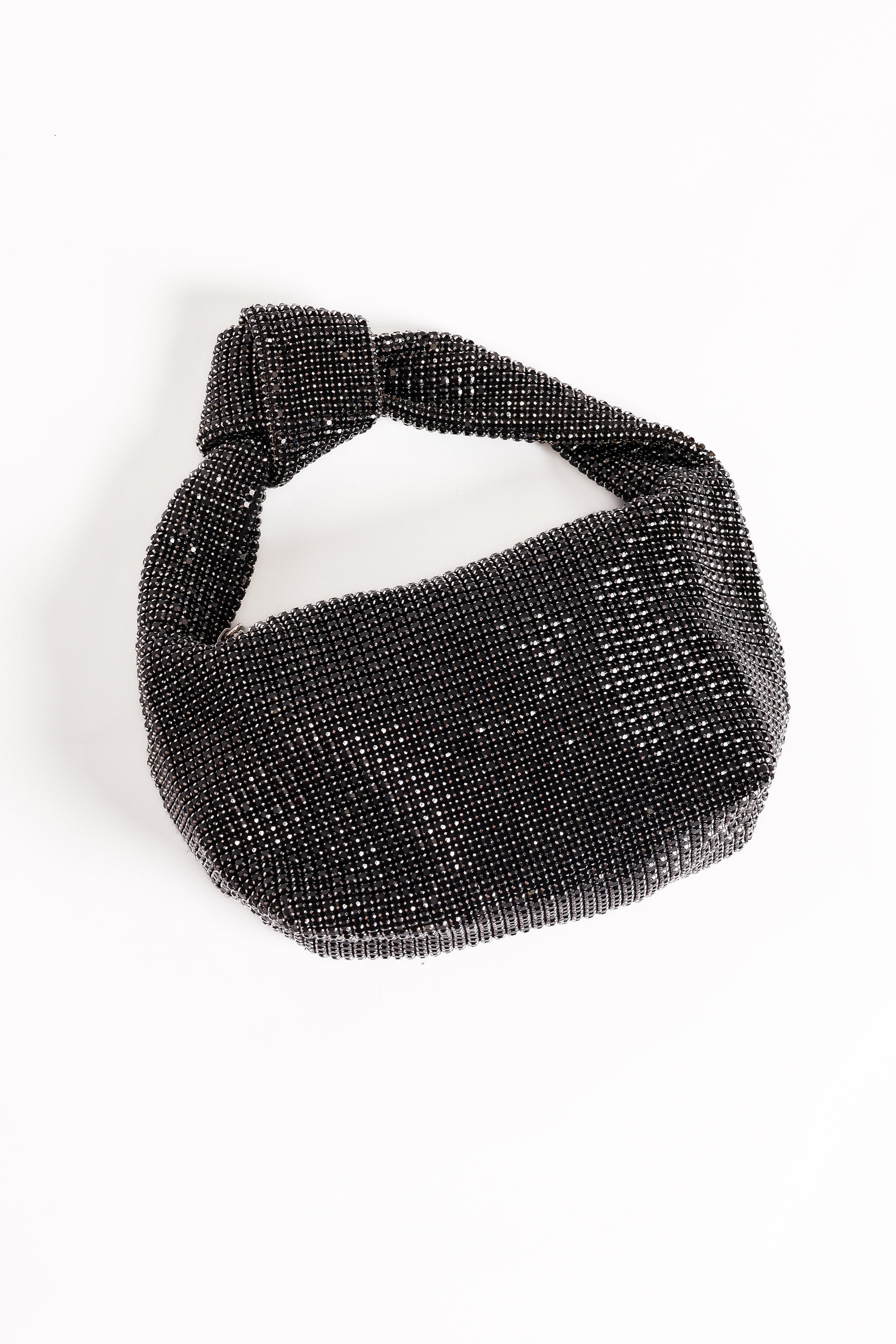 Winona Black Rhinestone Embellished Handbag with Silver Hardware