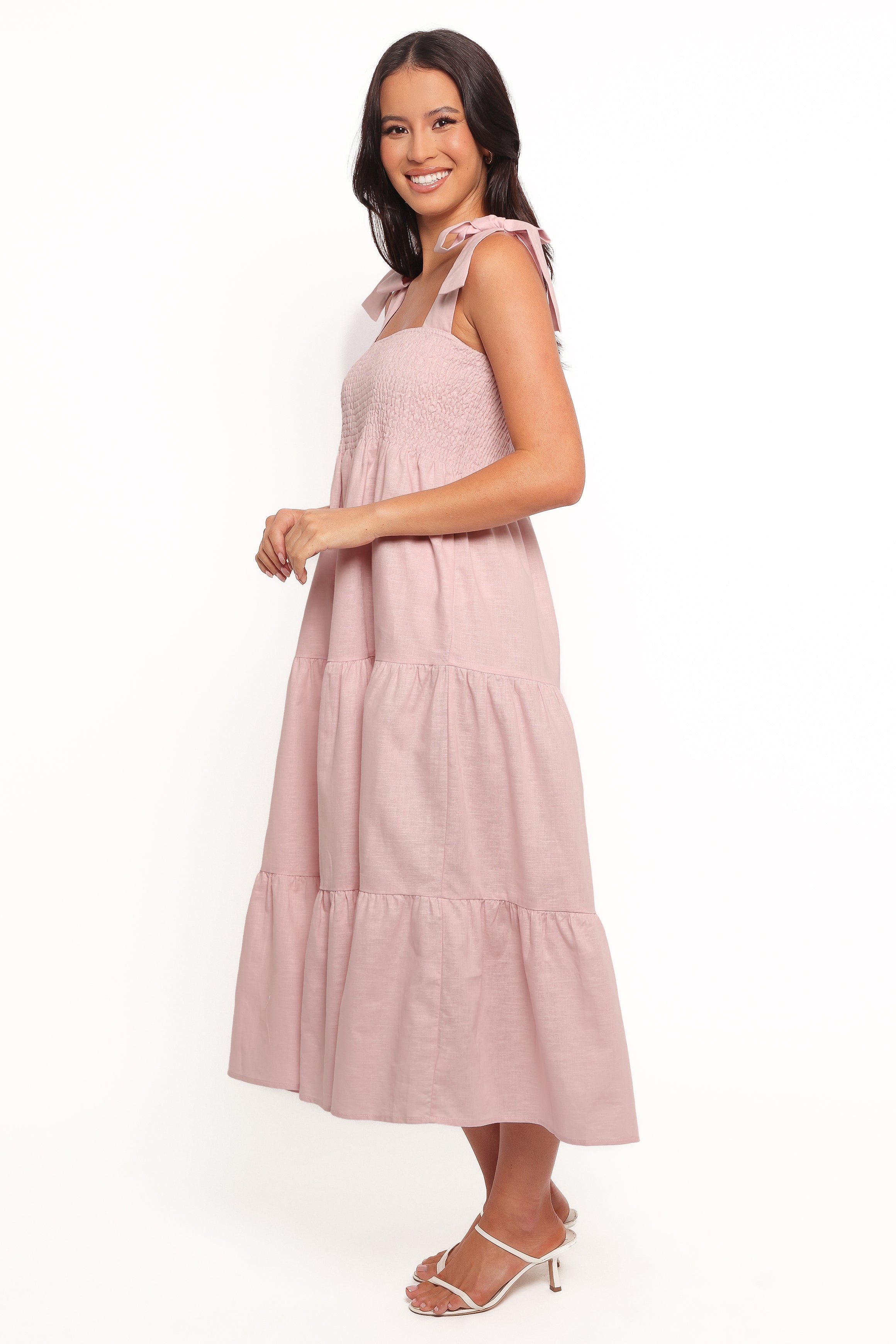 Giorgi Pink Linen Cotton Midi Dress with Pockets & Adjustable Straps