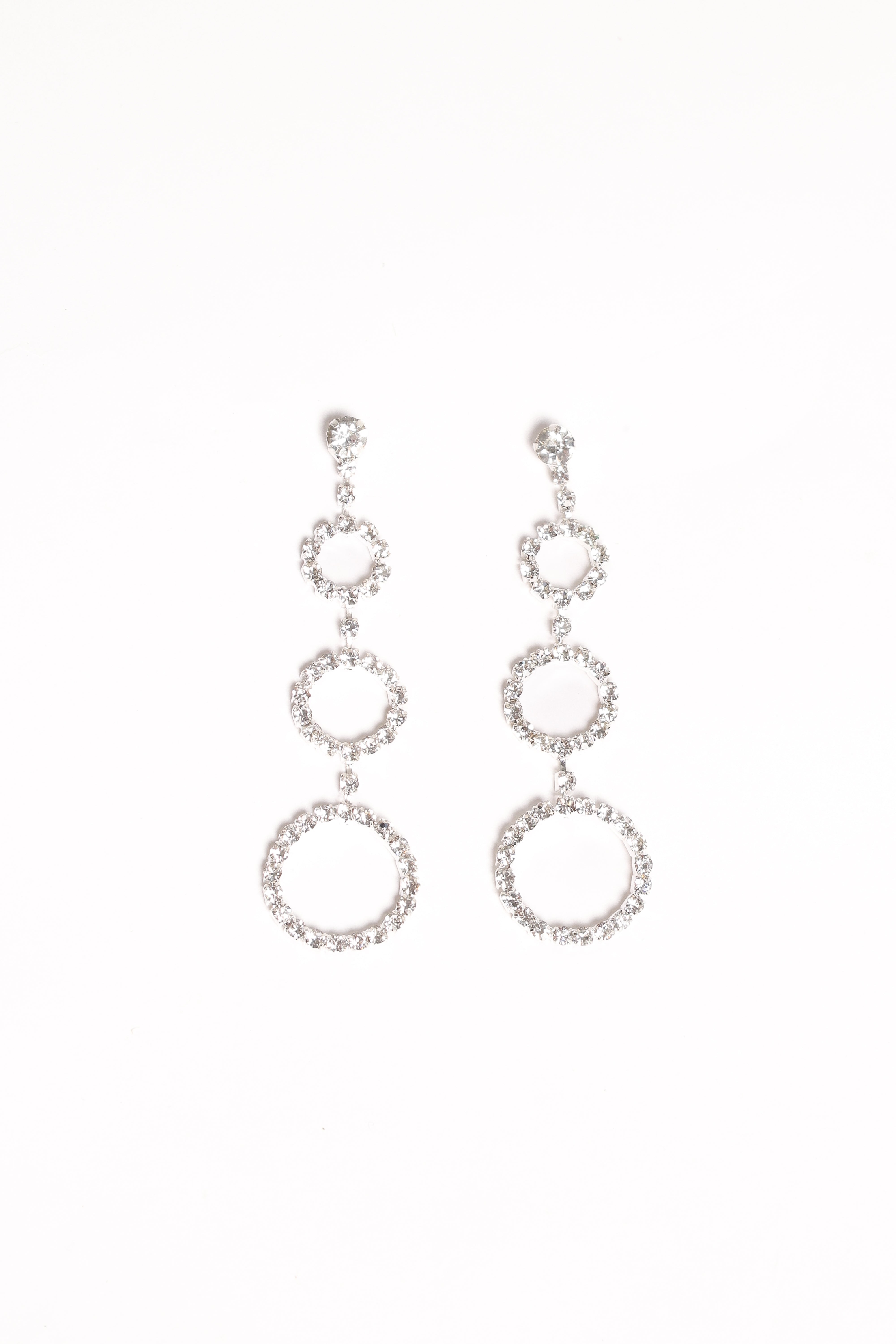 Silver Drop Rhinestone Earrings - Celeste Elegant Studs