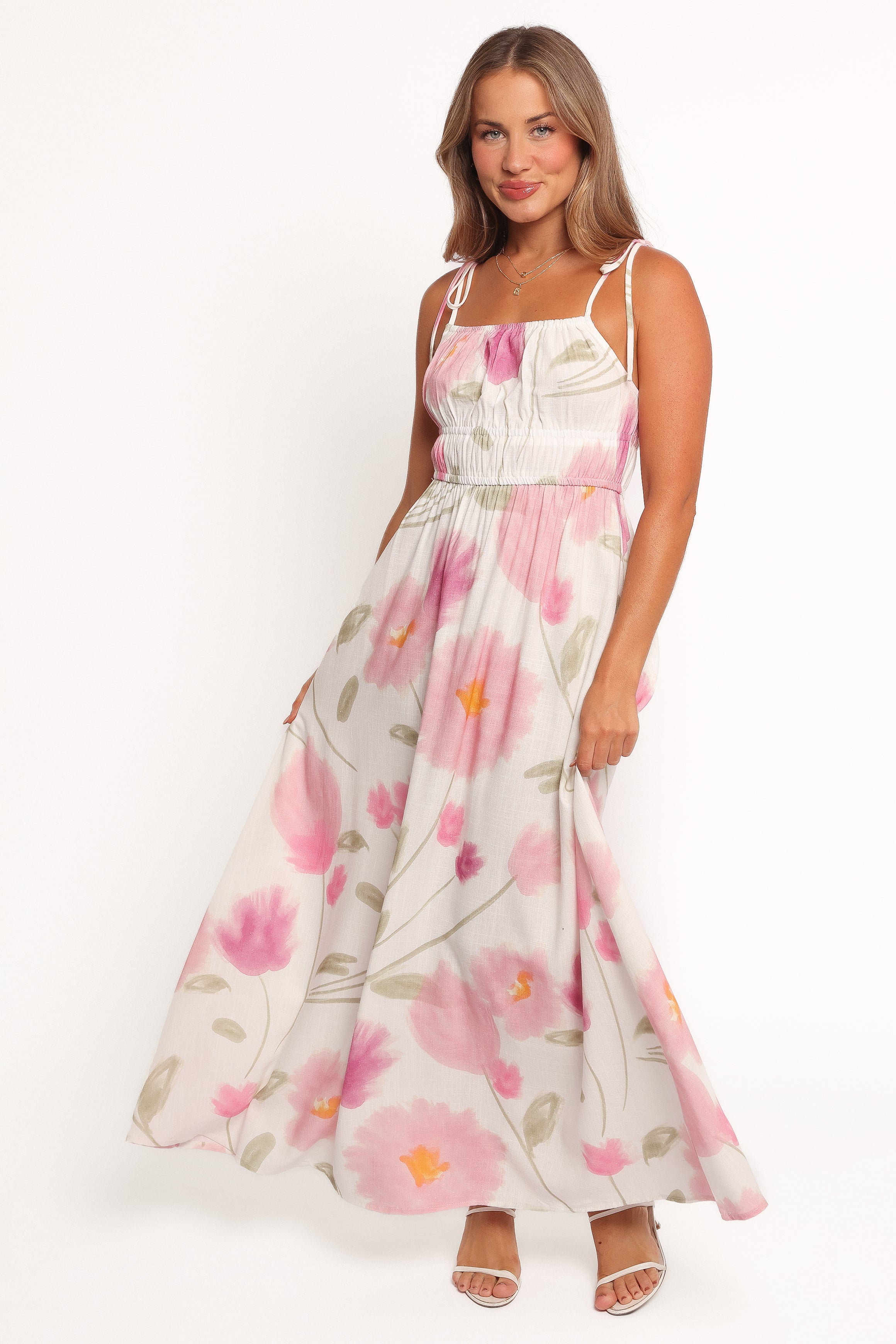 Nerys Floral Maxi Dress with Square Neckline & Tie Straps