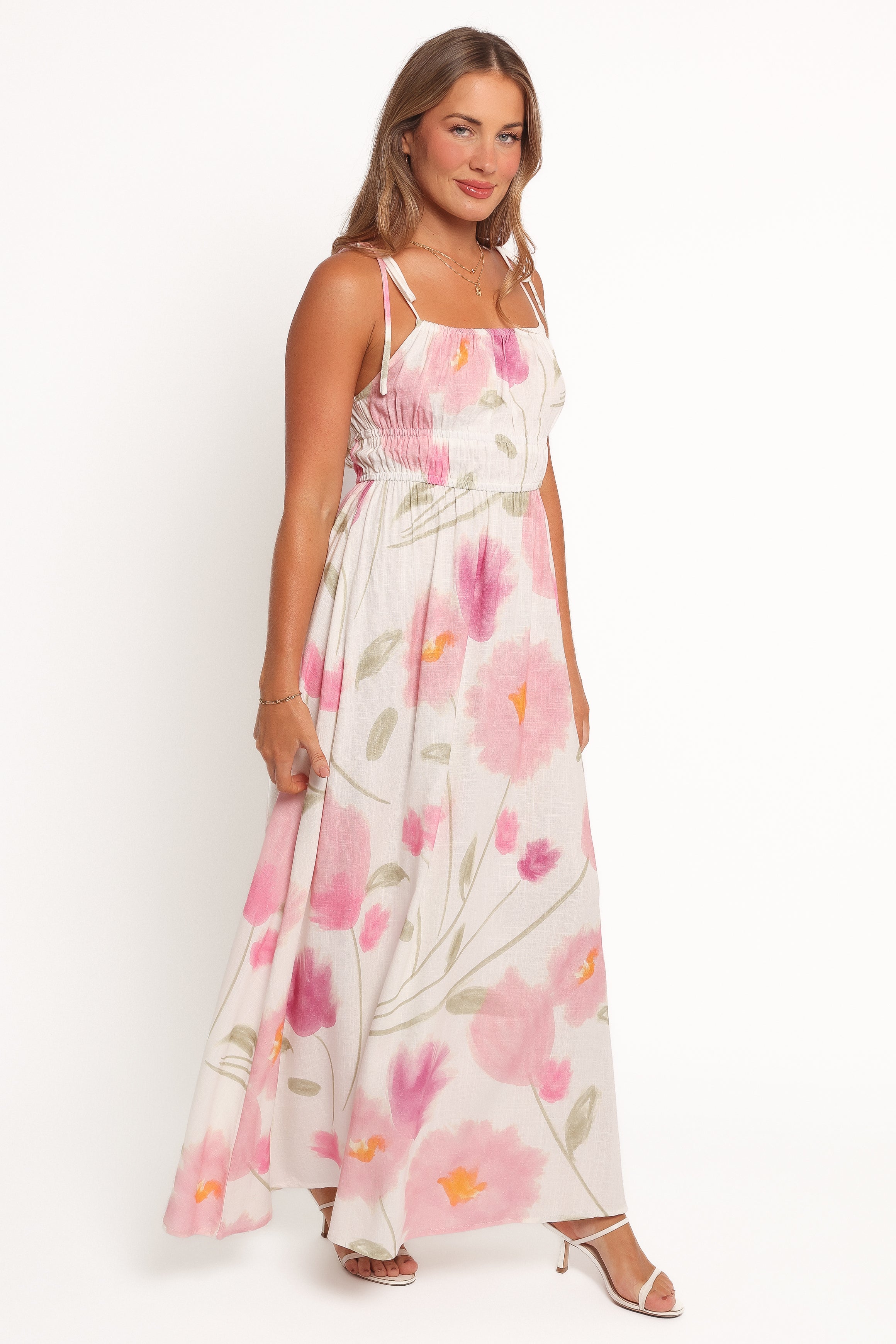 Nerys Floral Maxi Dress with Square Neckline & Tie Straps