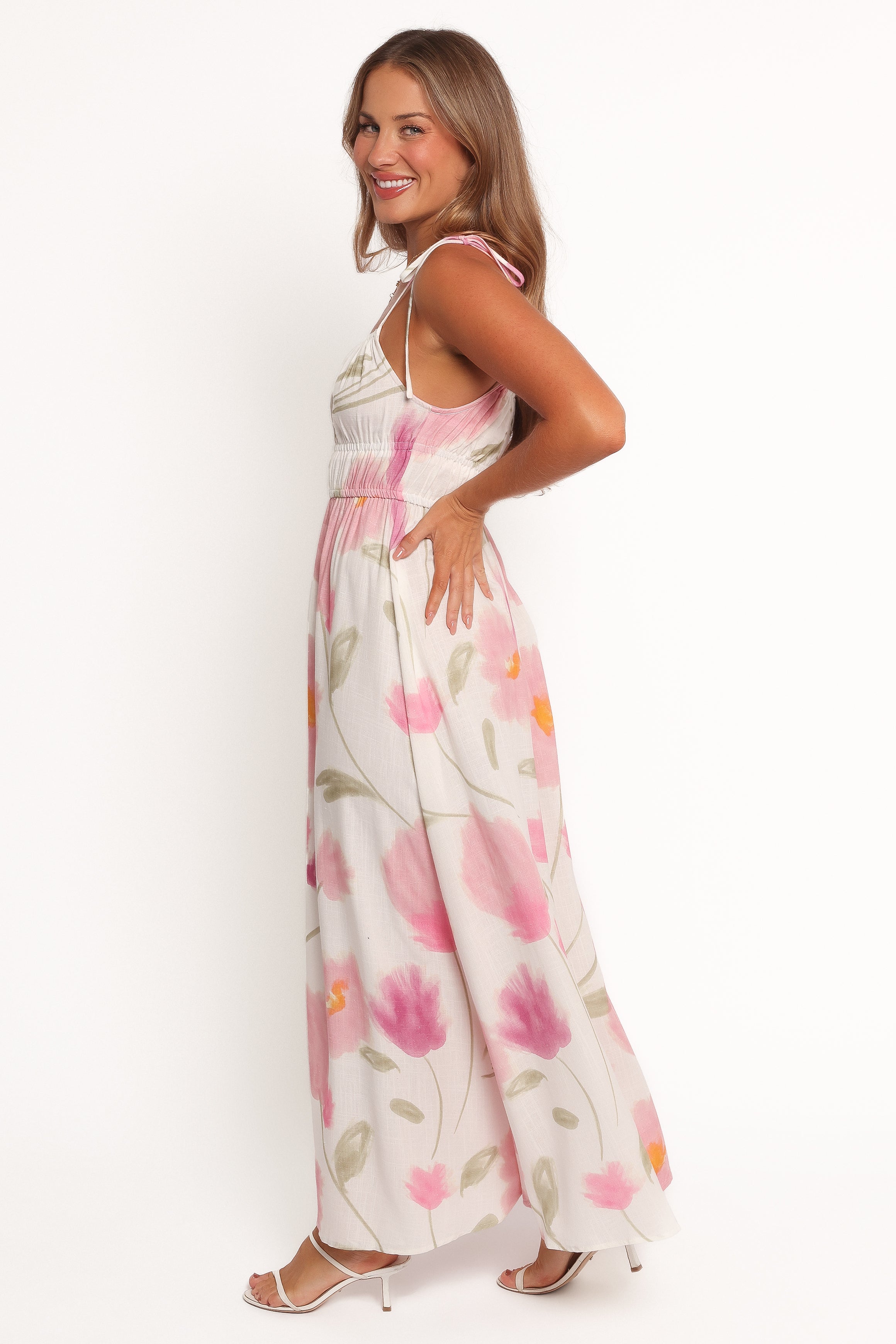 Nerys Floral Maxi Dress with Square Neckline & Tie Straps