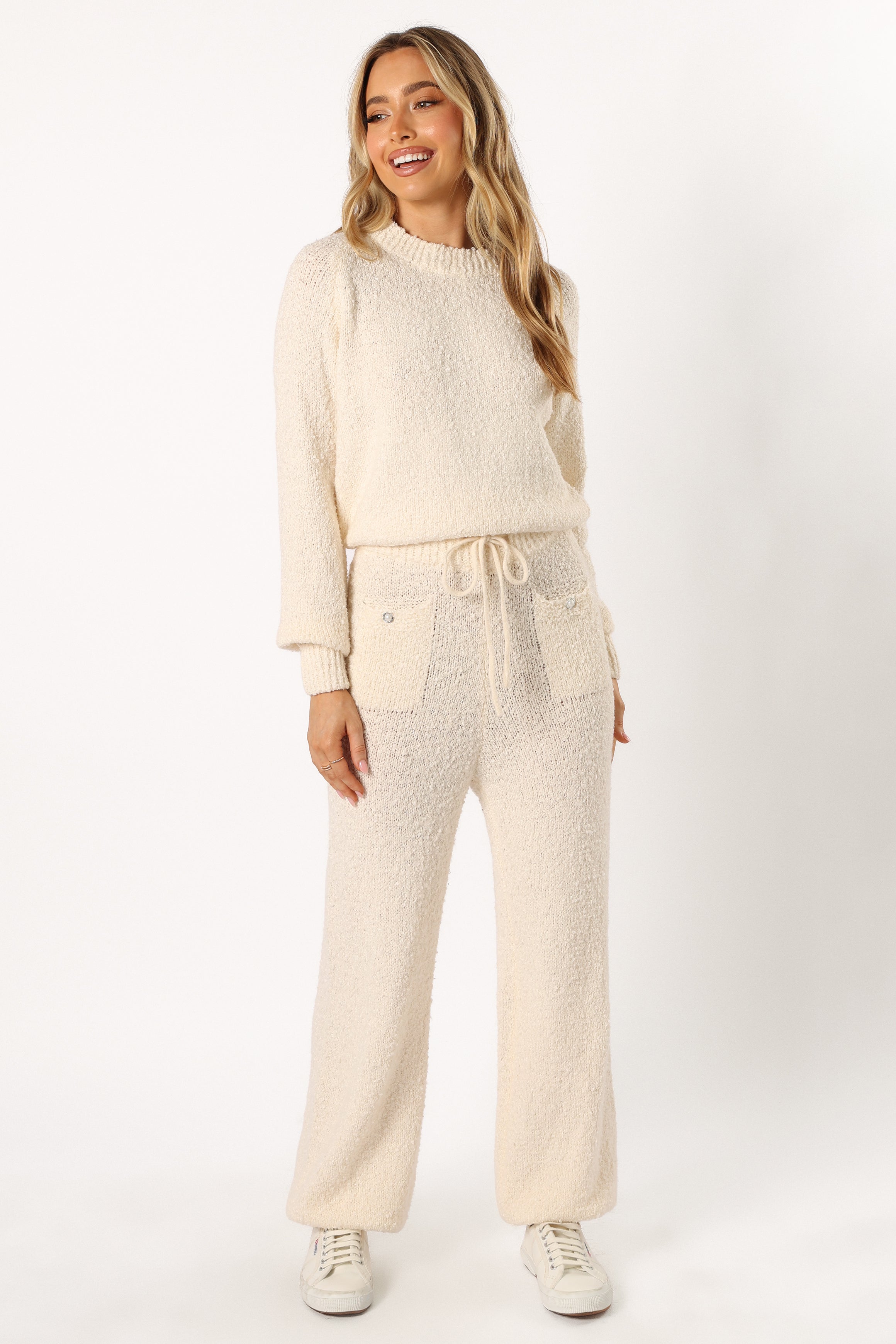 Victoria Knitted Sweater & Pants Set - Cream Loungewear