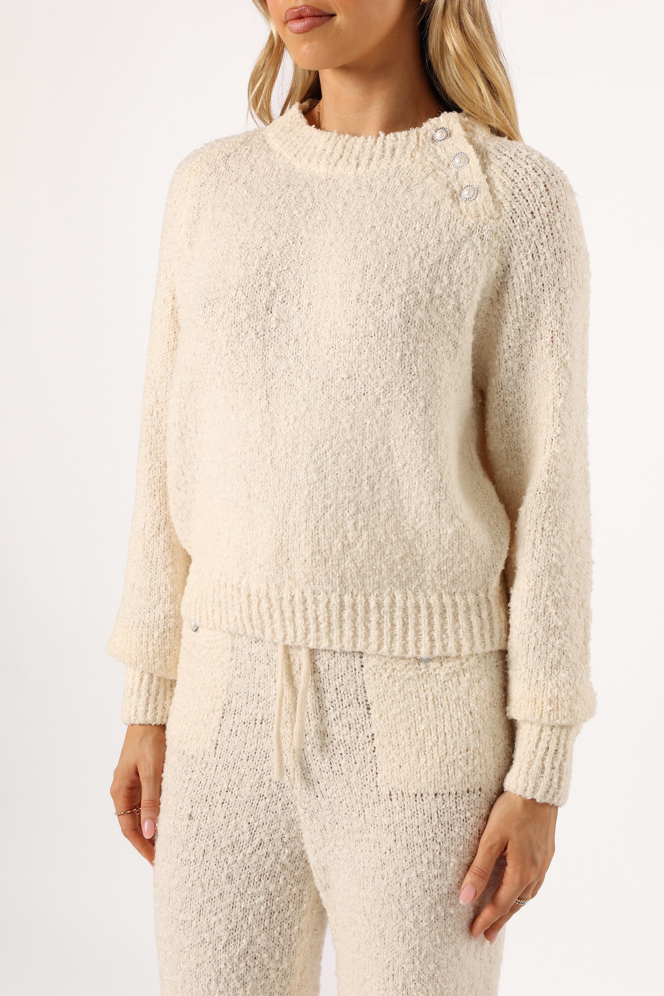 Victoria Knitted Sweater & Pants Set - Cream Loungewear