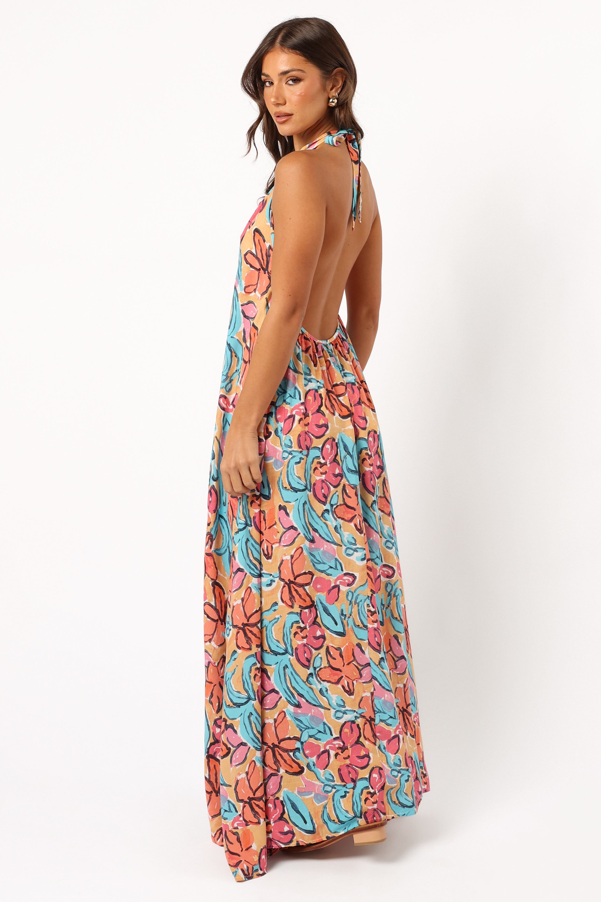 Avery Floral Maxi Dress with Halter Neck & Open Back