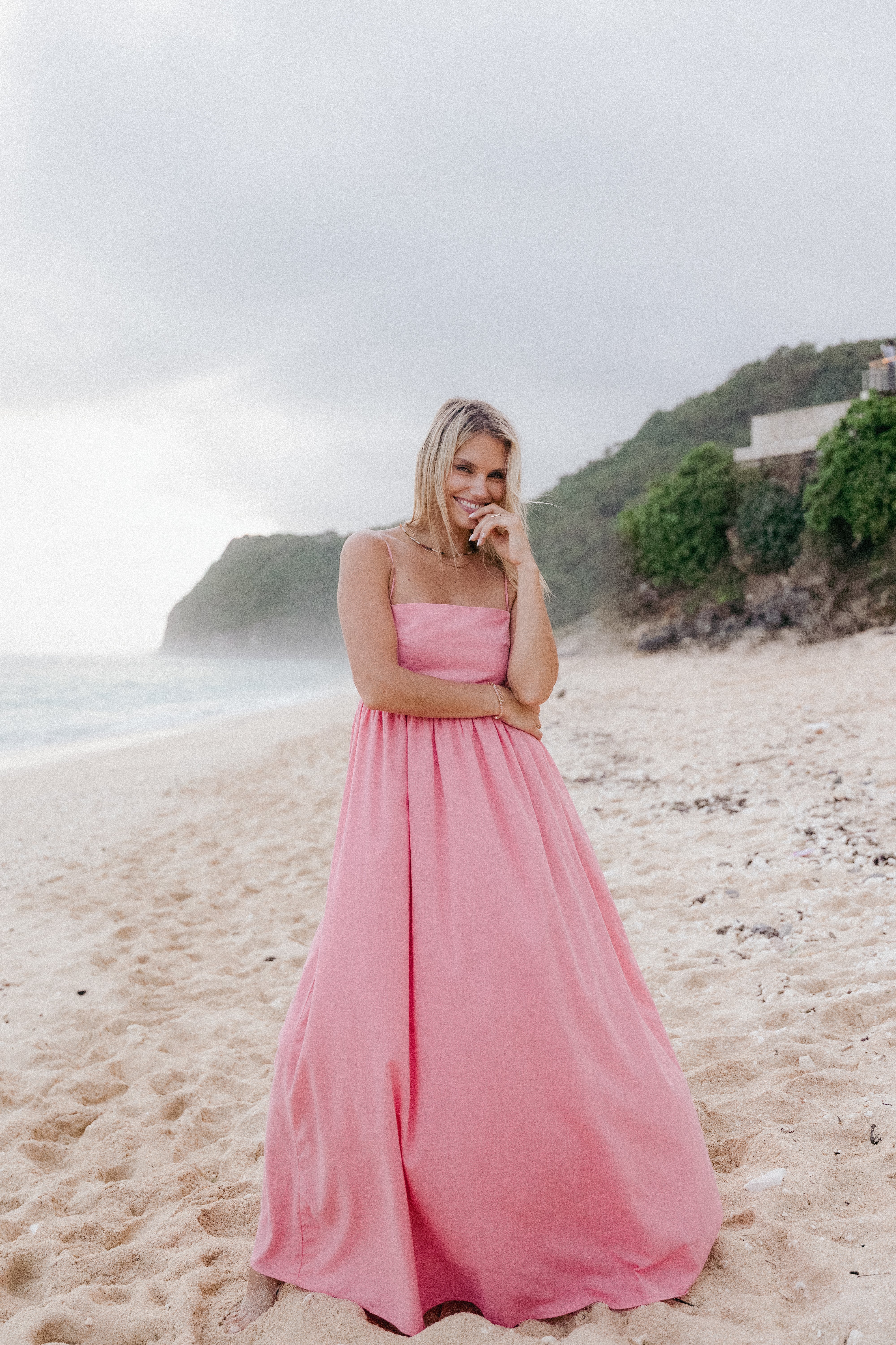 Women's Coral Maxi Dress with Adjustable Straps & Pockets - Odessa