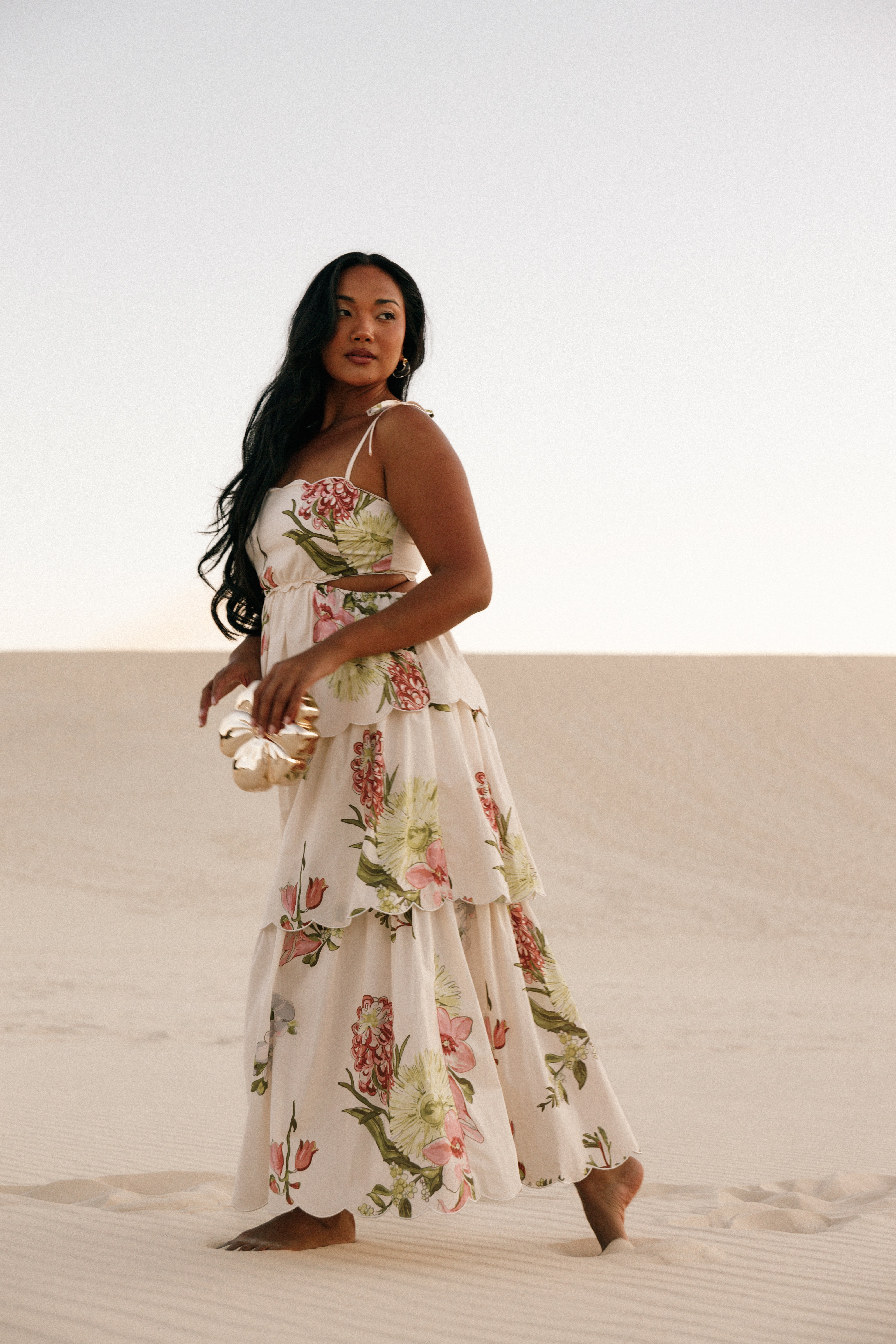 Floral Maxi Dress with Side Cutouts & Adjustable Straps - Adelaide