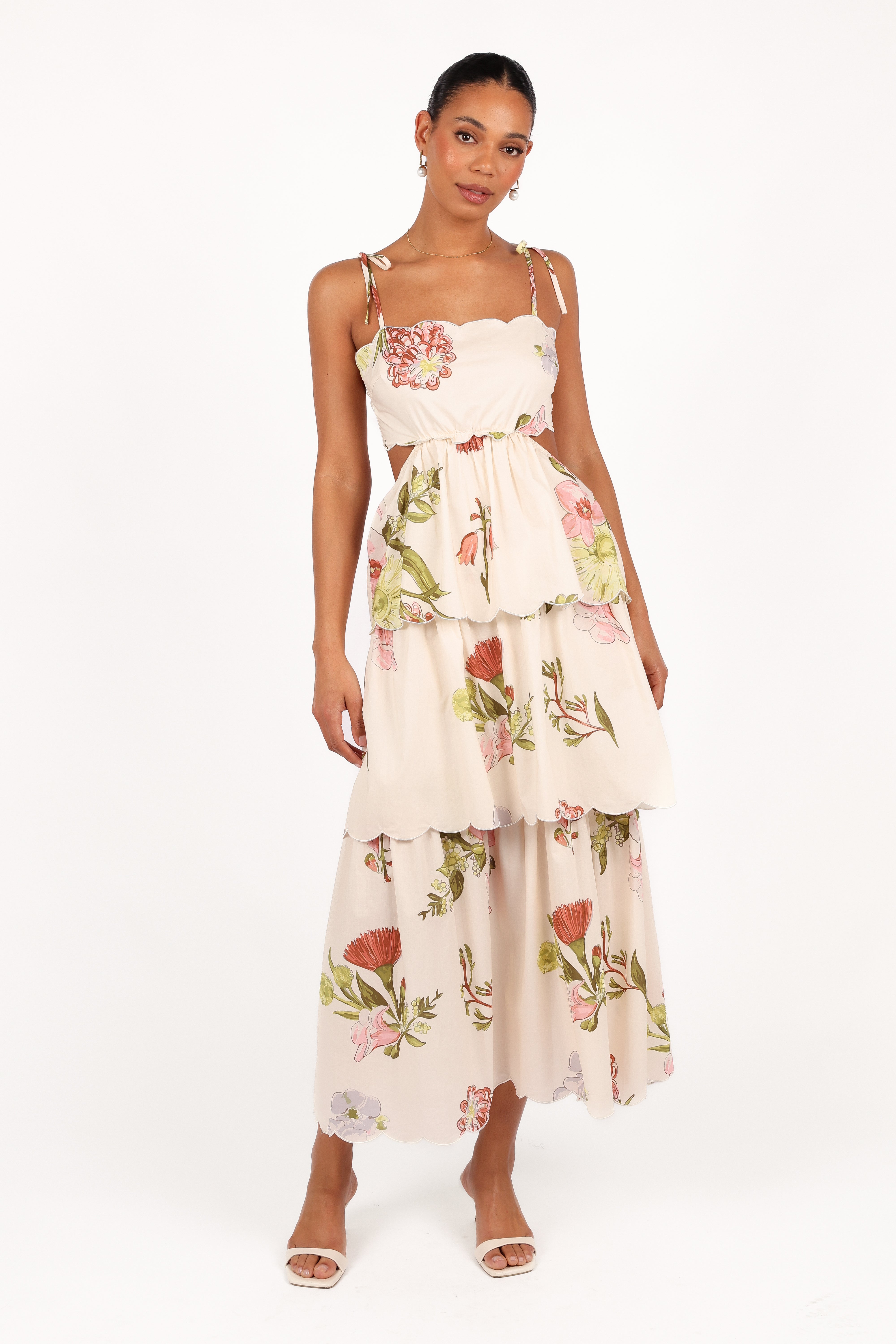 Floral Maxi Dress with Side Cutouts & Adjustable Straps - Adelaide