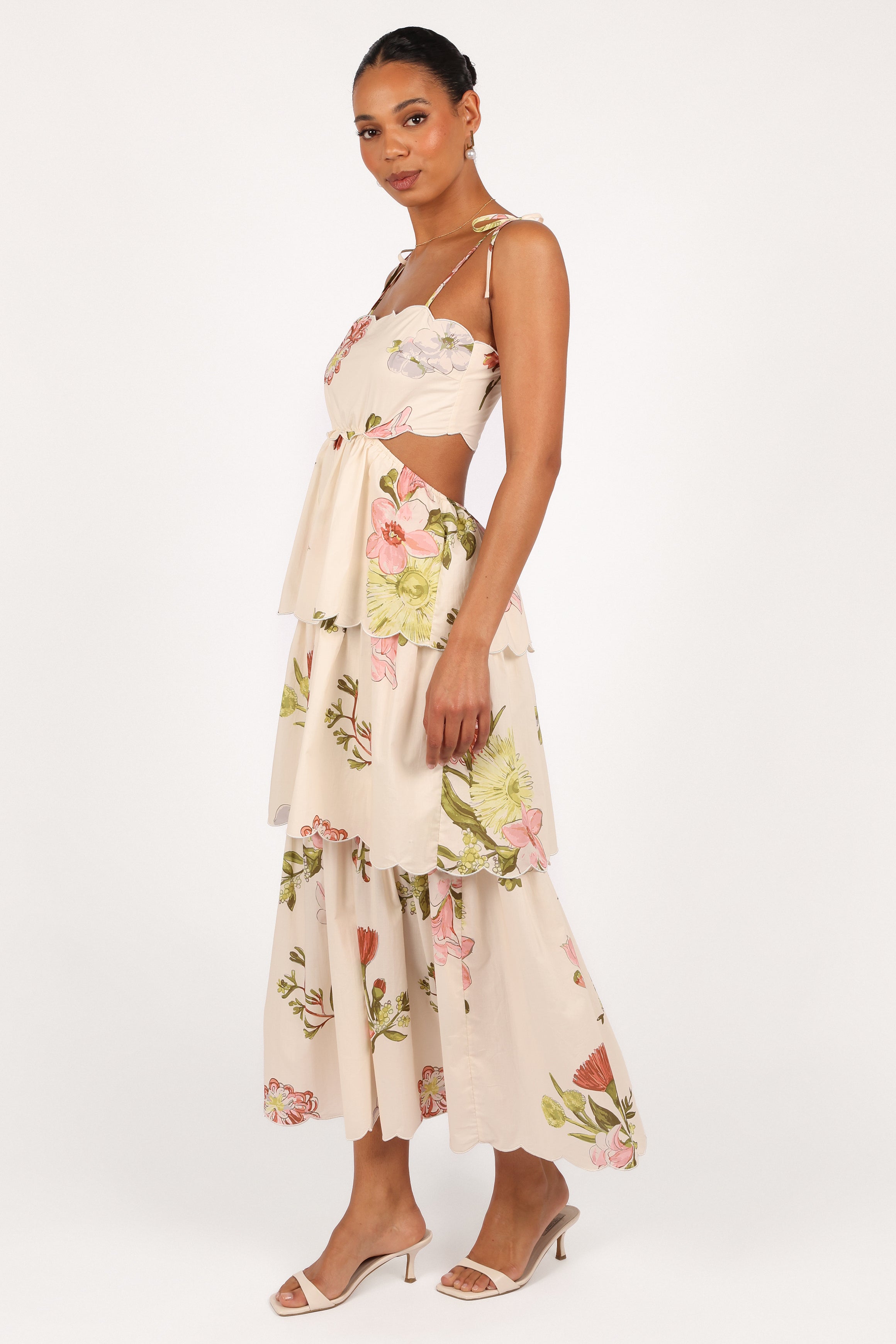 Floral Maxi Dress with Side Cutouts & Adjustable Straps - Adelaide
