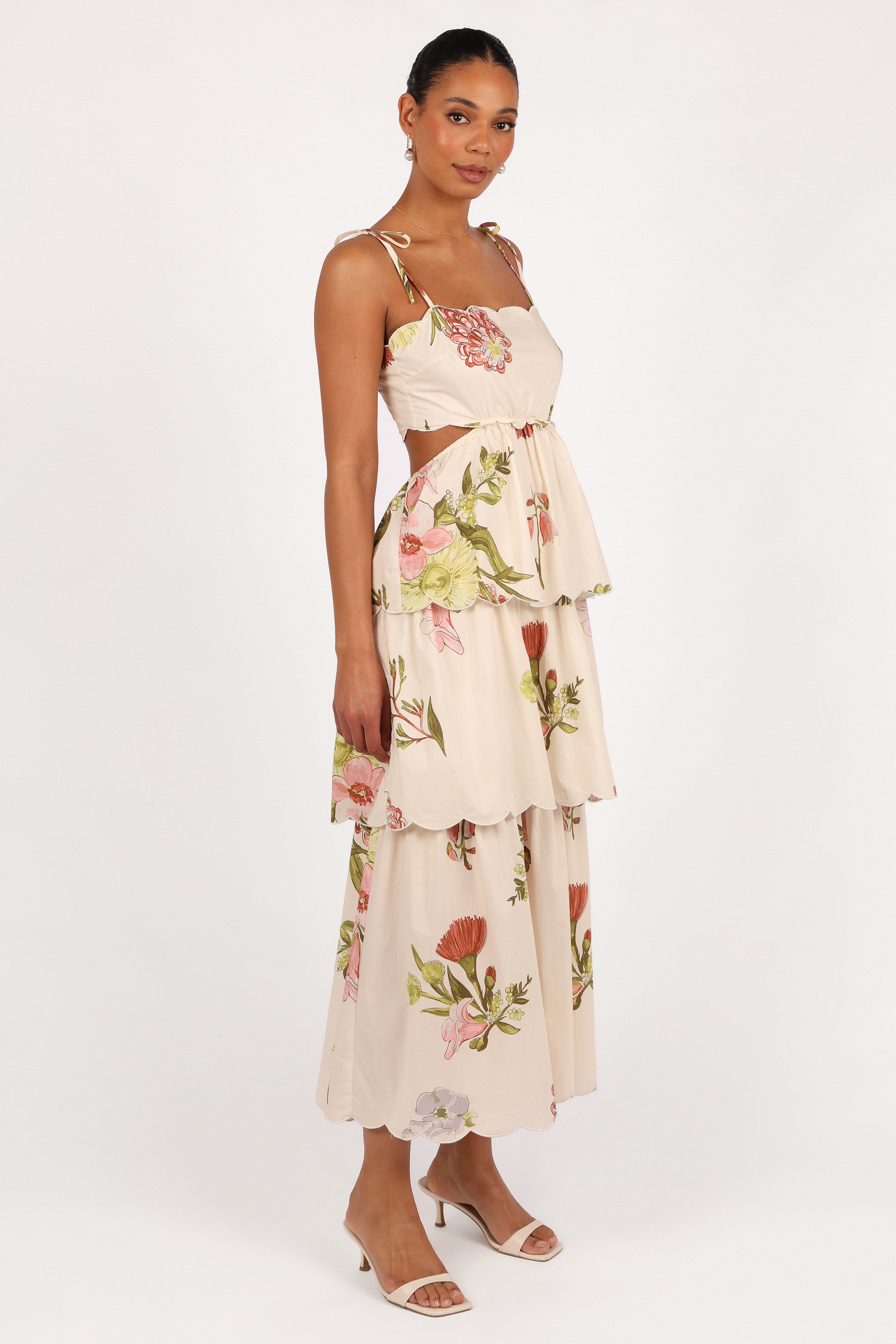 Floral Maxi Dress with Side Cutouts & Adjustable Straps - Adelaide