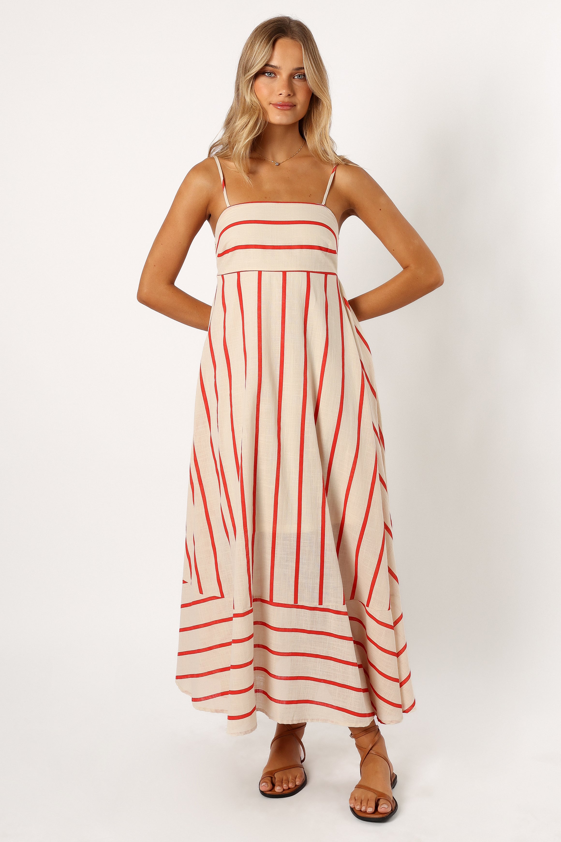 Cream Stripe Cotton Maxi Dress with Adjustable Straps