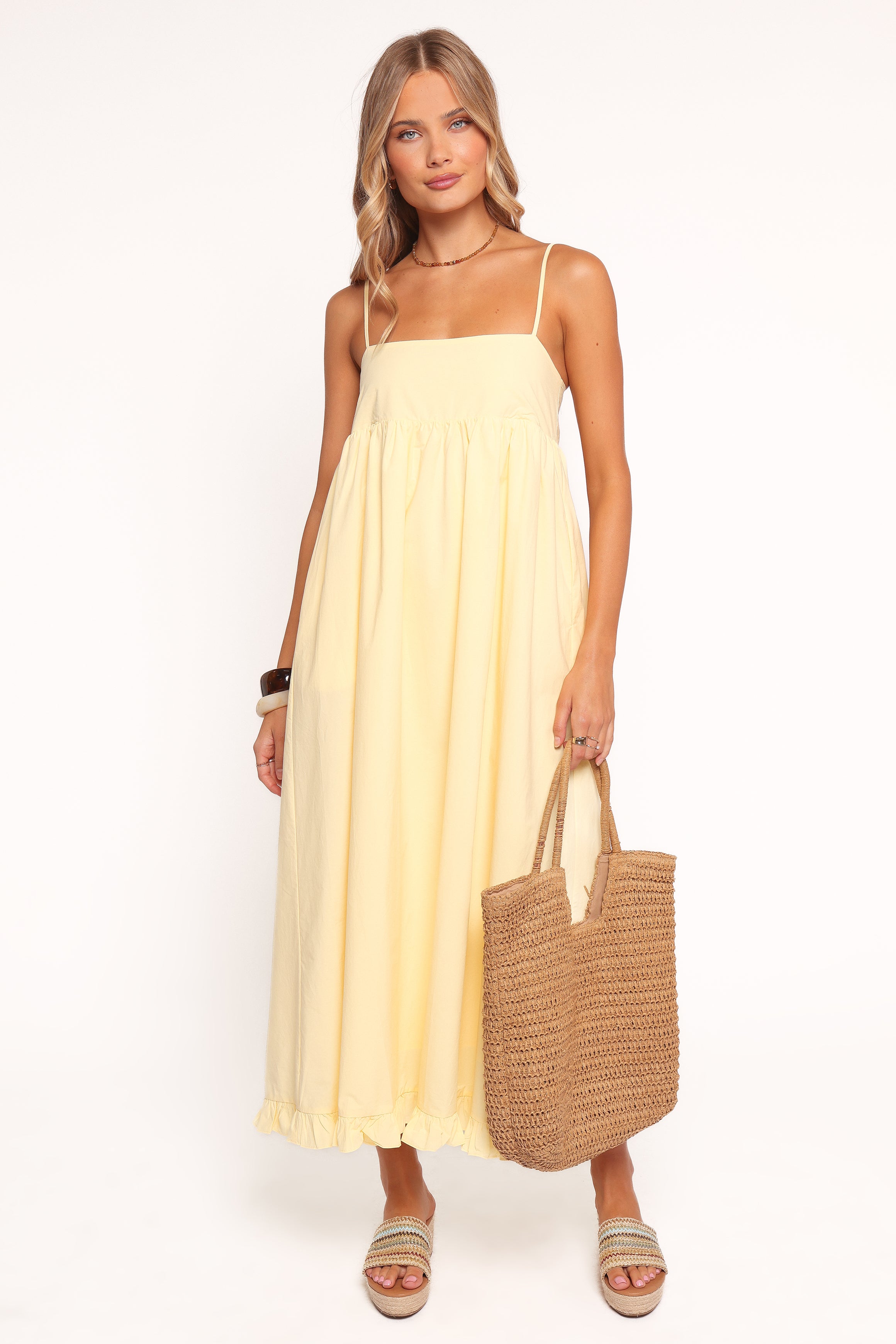 Butter Yellow Miuccia Maxi Dress with Pockets & Adjustable Straps
