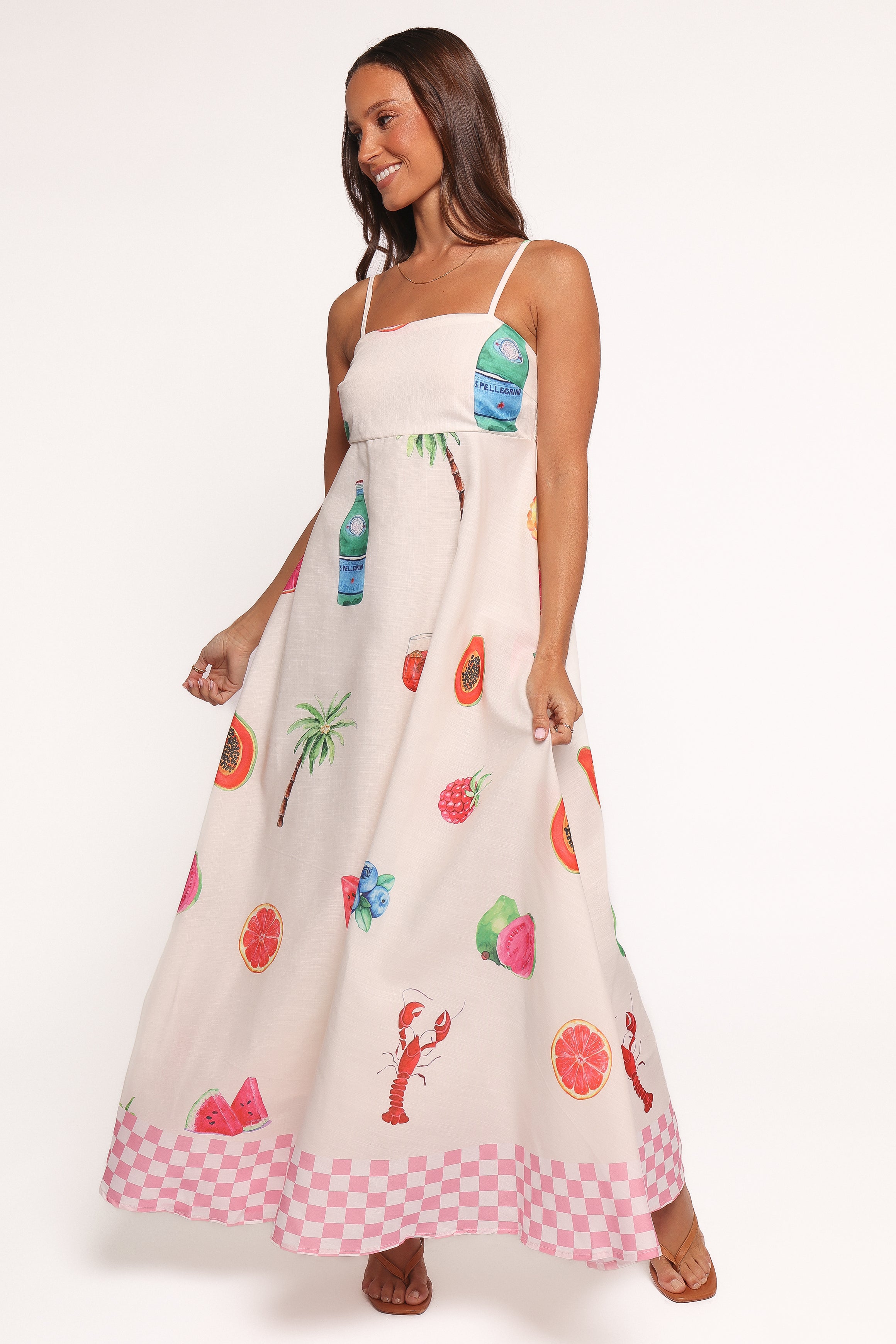 Tutti Fruitti Print Brea Maxi Dress - Cotton Lined with Shirred Back