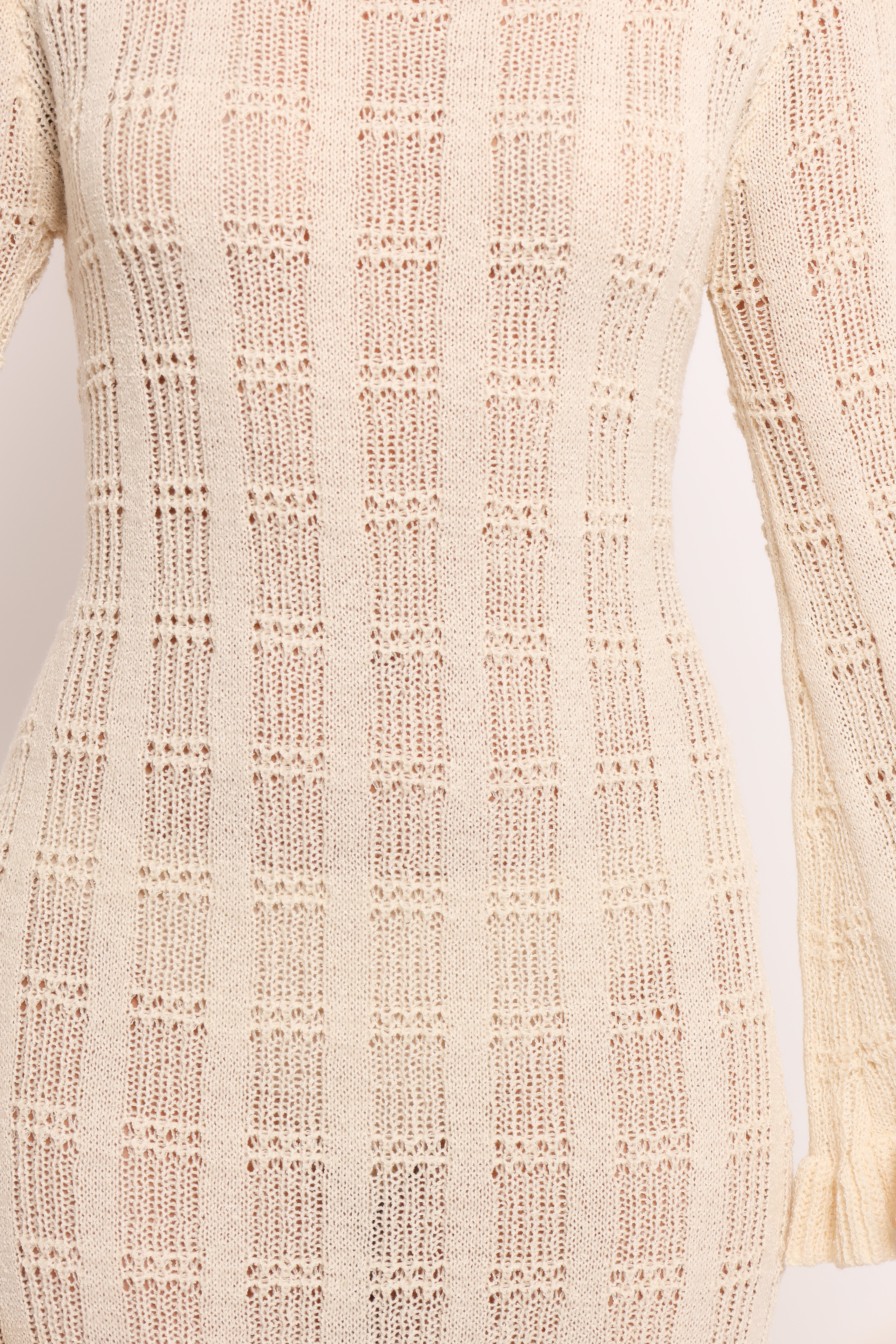 White Crochet Knit Maxi Dress with Flared Sleeves - Colter
