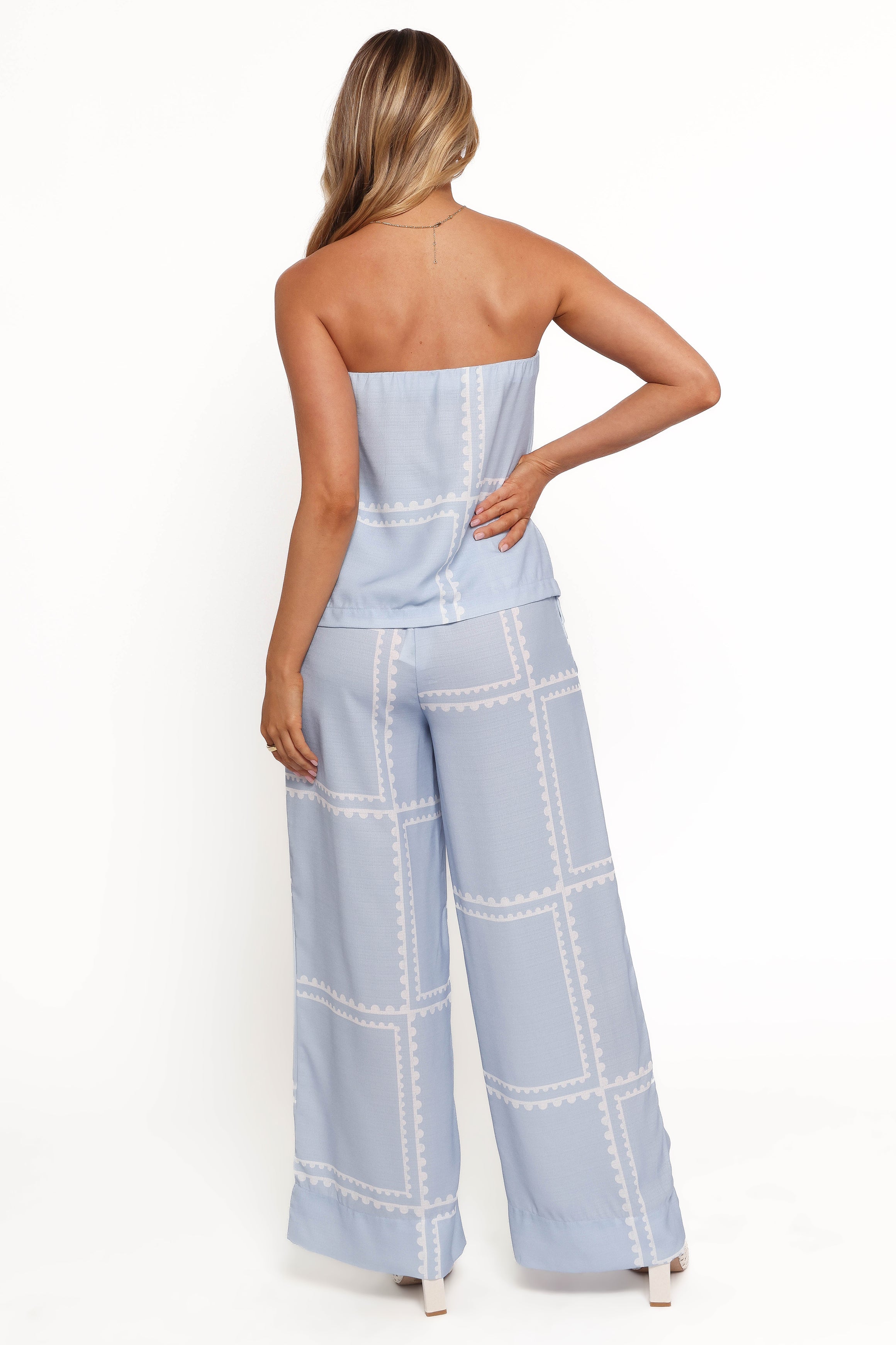 Linen Blend Strapless Pant Set - Ezra Light Blue Wide Leg