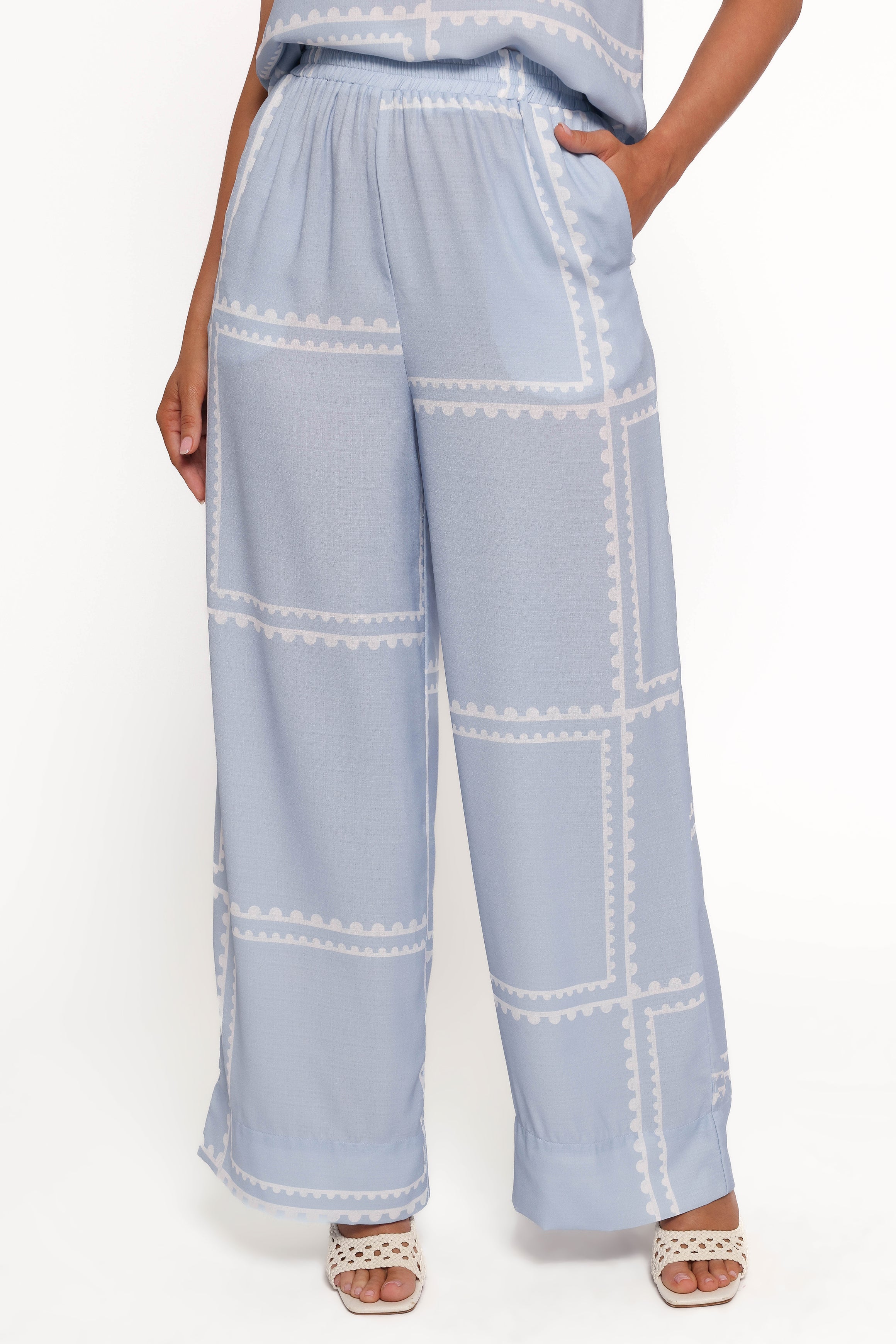 Linen Blend Strapless Pant Set - Ezra Light Blue Wide Leg