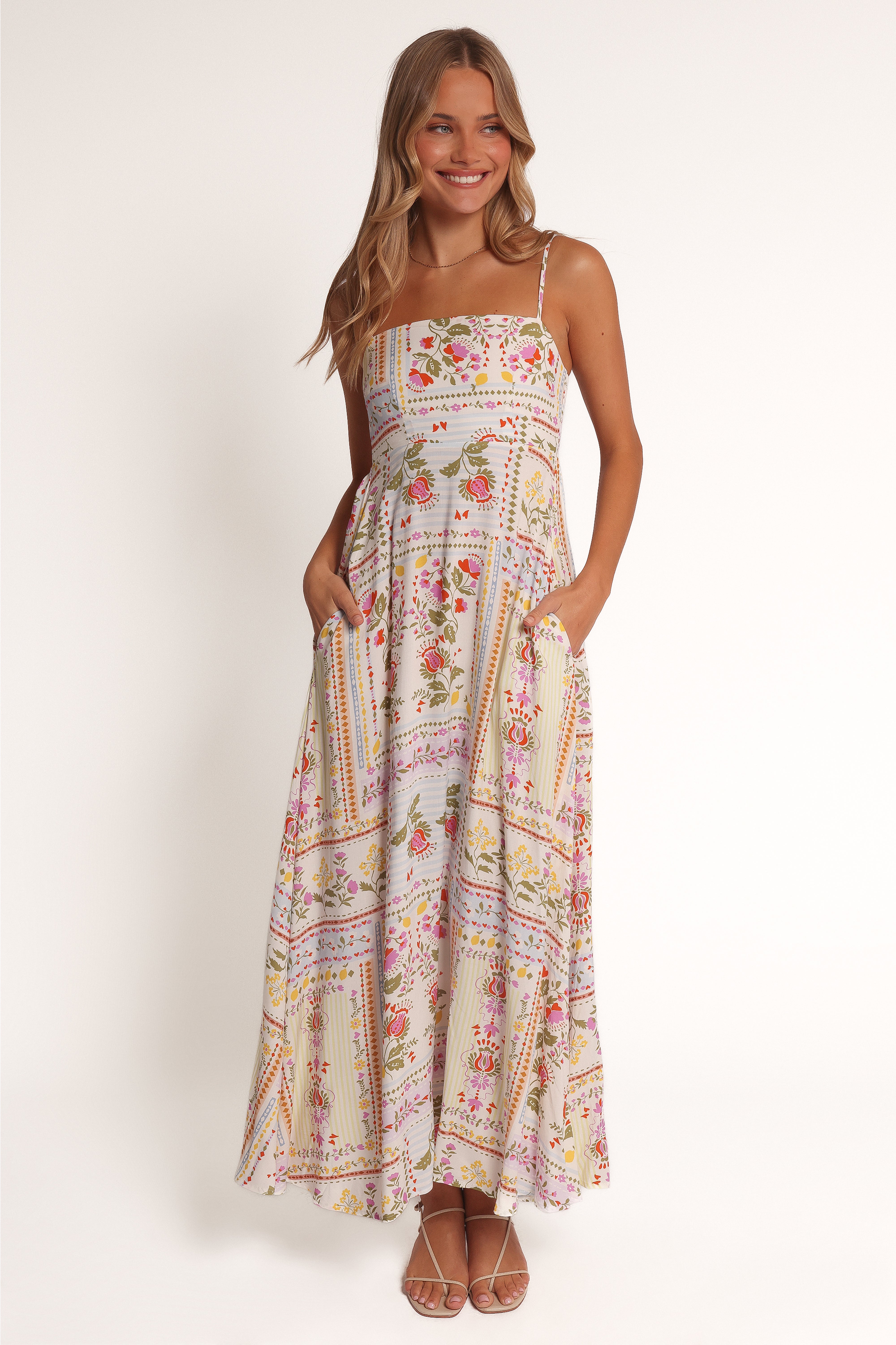 Floral Mireille Maxi Dress with Pockets - Adjustable Straps