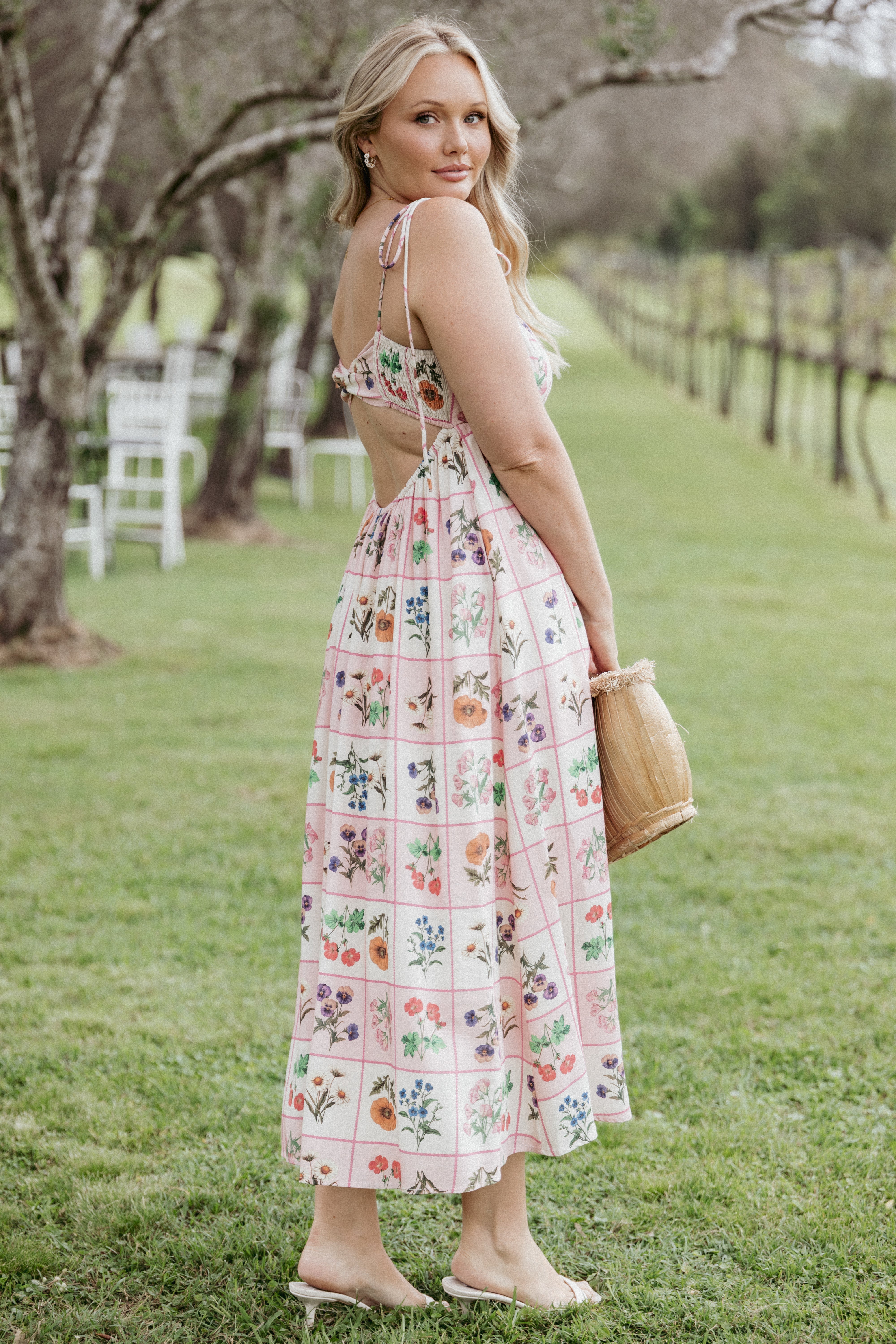 Simona Floral Maxi Dress with Pockets - Pink Tile Print