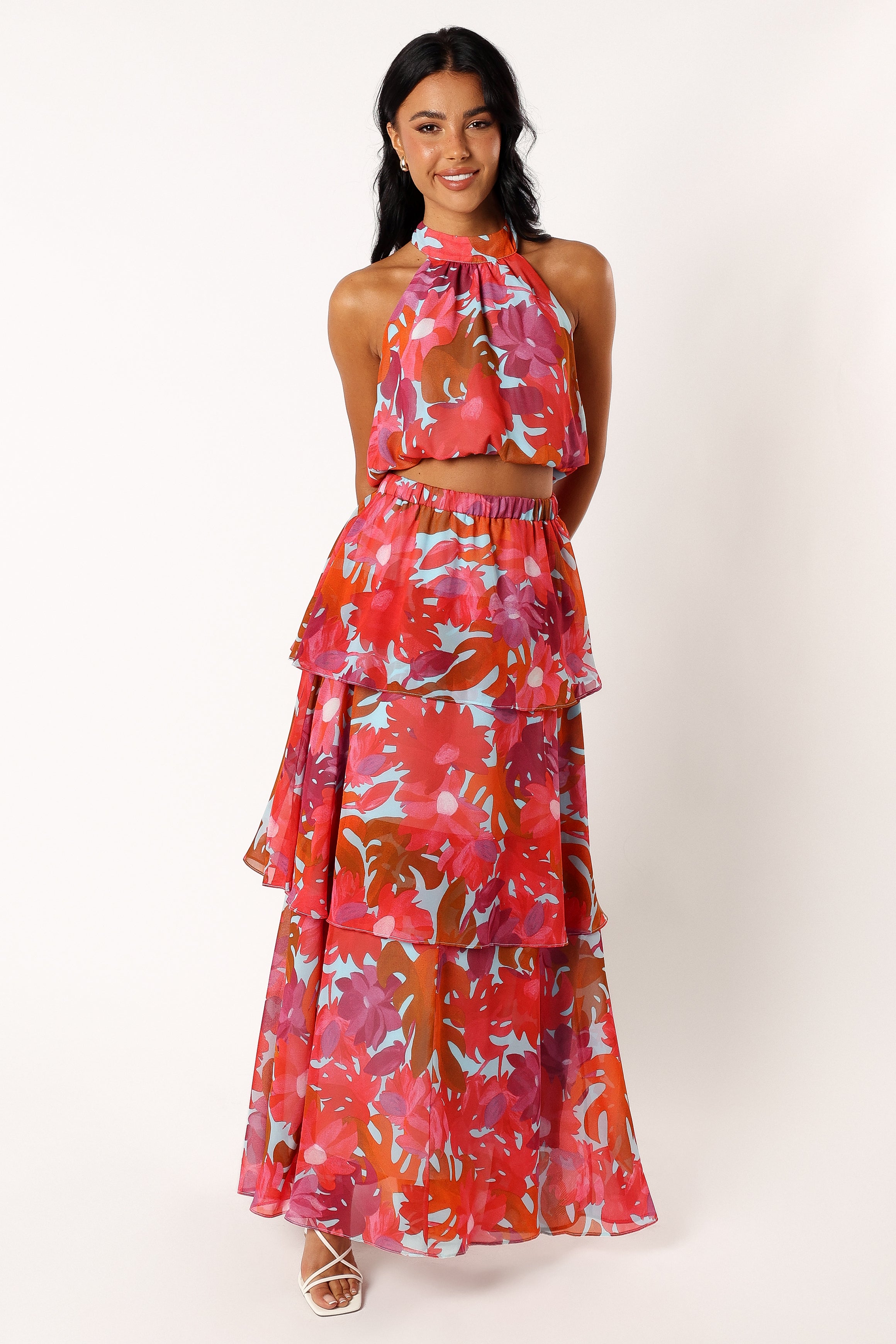 Pink Azalea Floral Halter Top - Cropped & Open Back