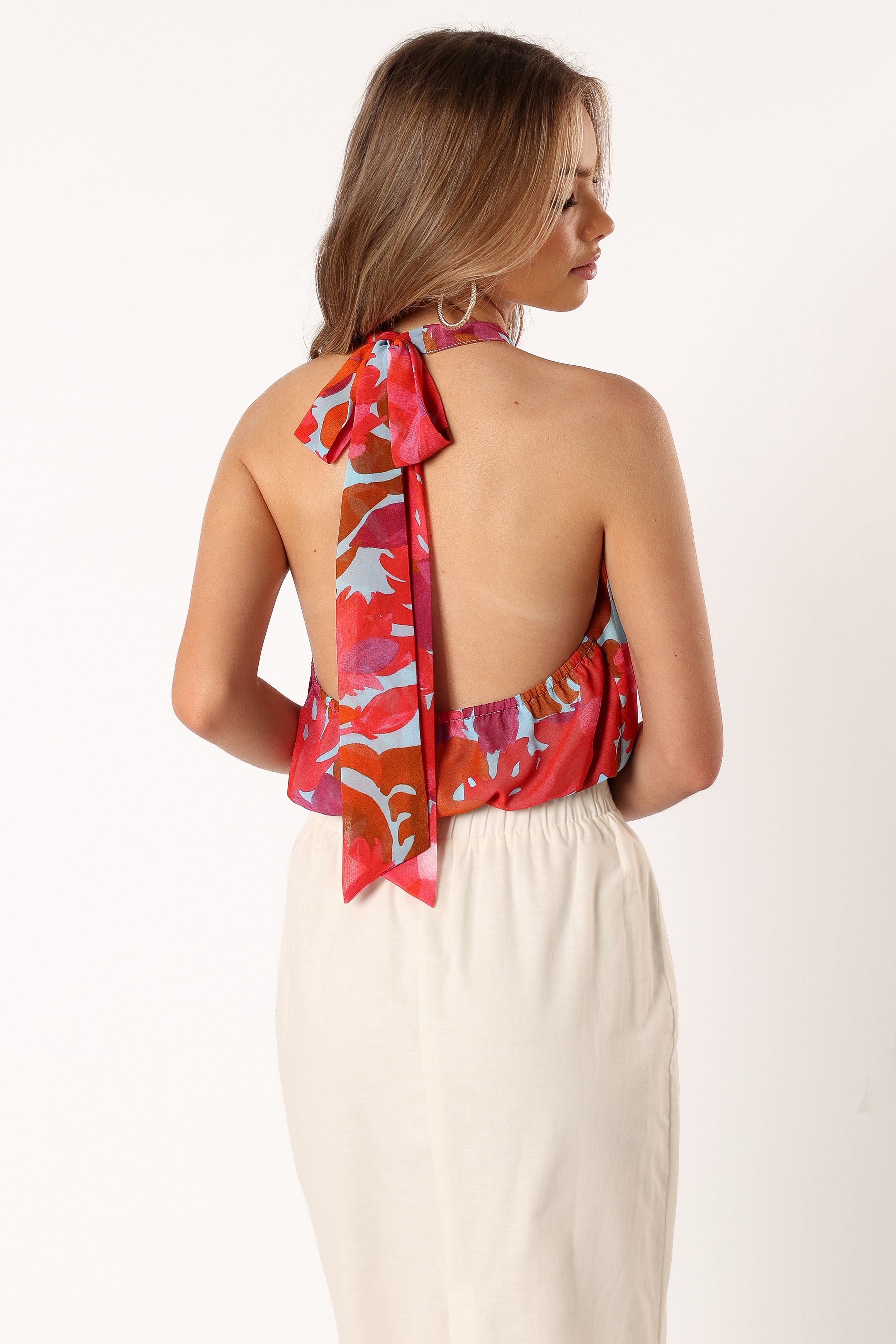 Pink Azalea Floral Halter Top - Cropped & Open Back