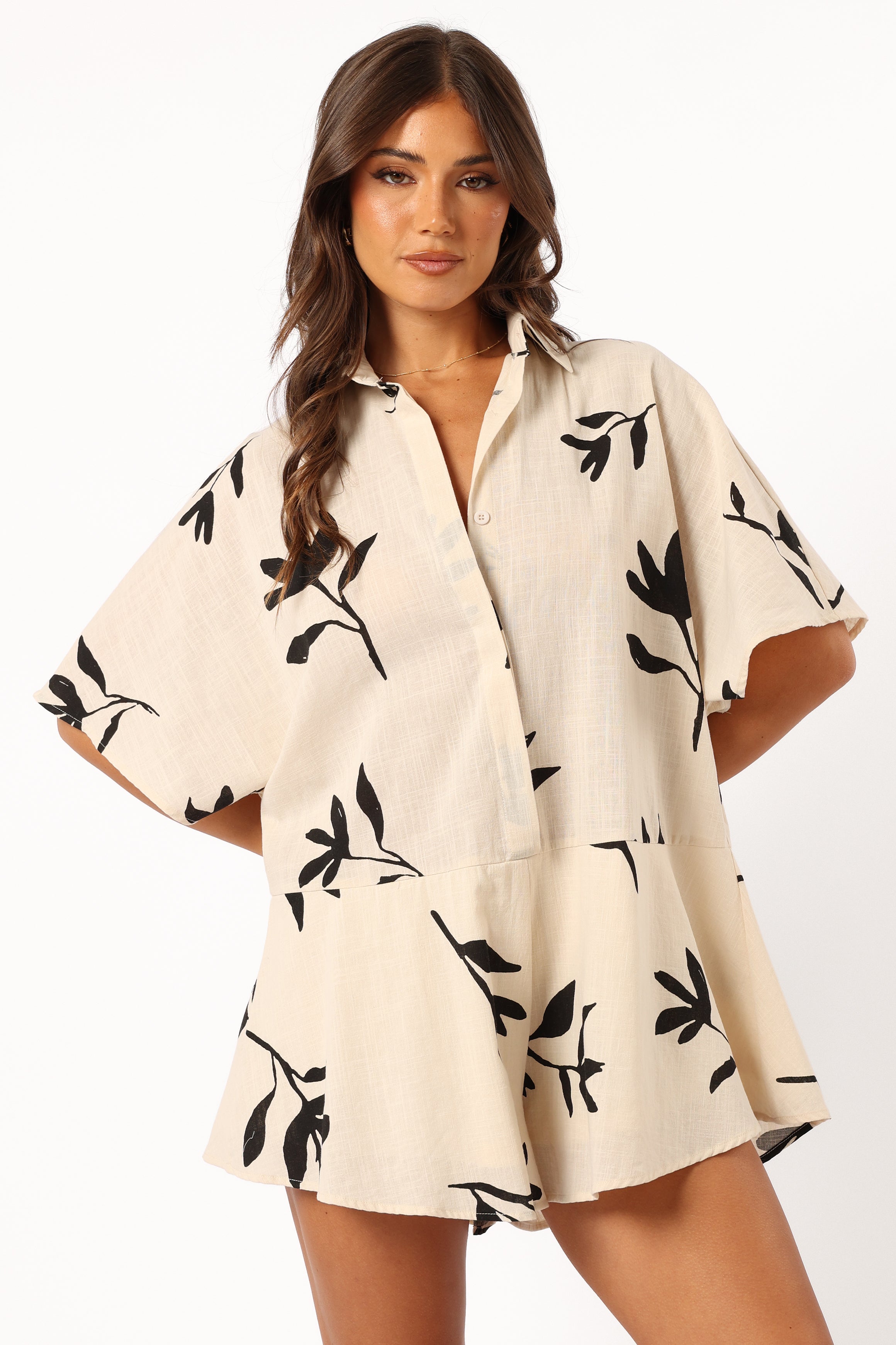 Sebastian Women's White Black Print Cotton Romper