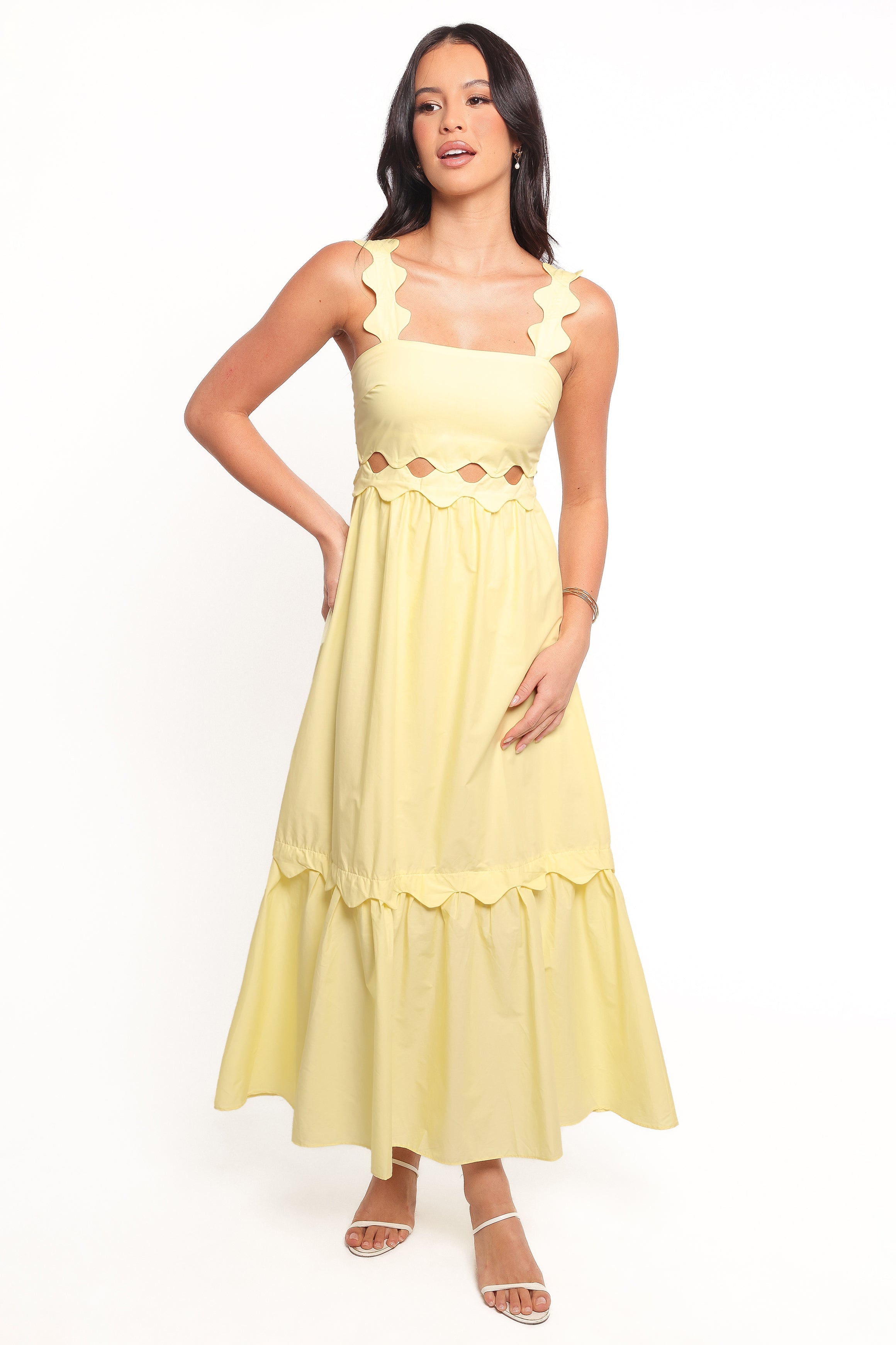 Yellow Cotton Dixie Maxi Dress with Scalloped Sleeves